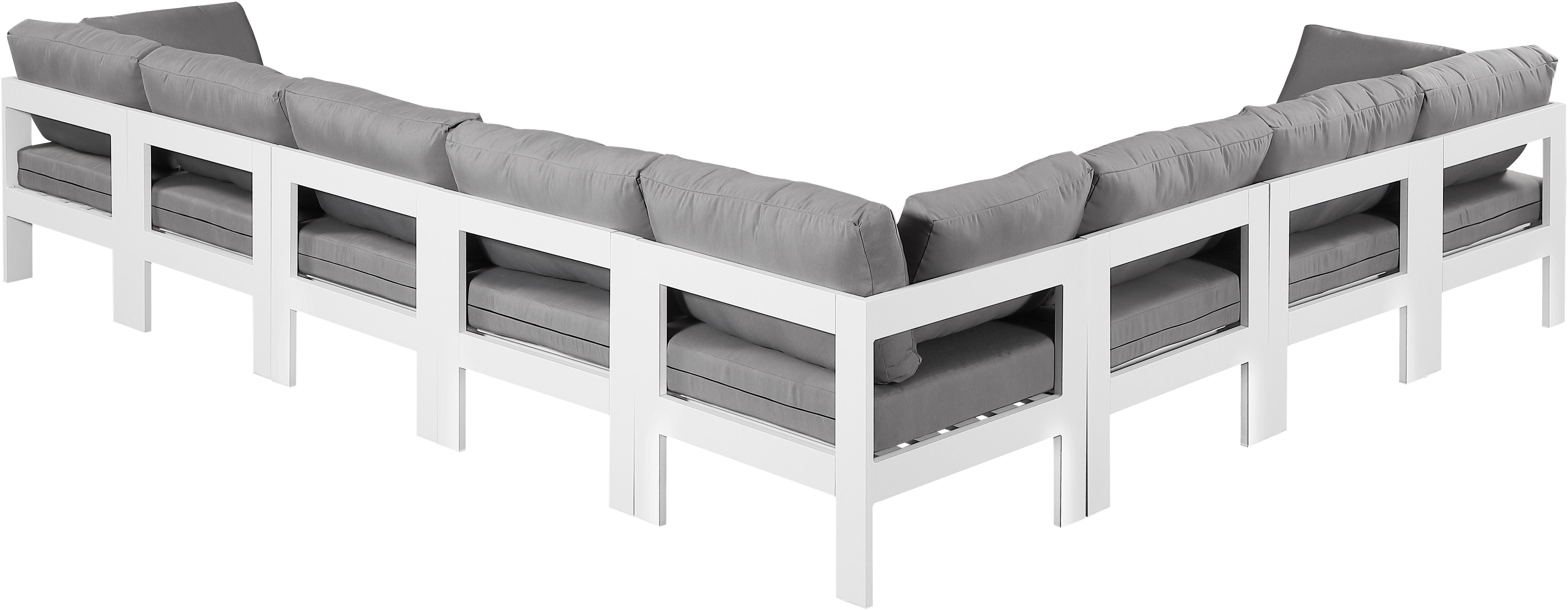 Nizuc - Outdoor Patio 8 Piece Modular Sectional With White Frame - Gray