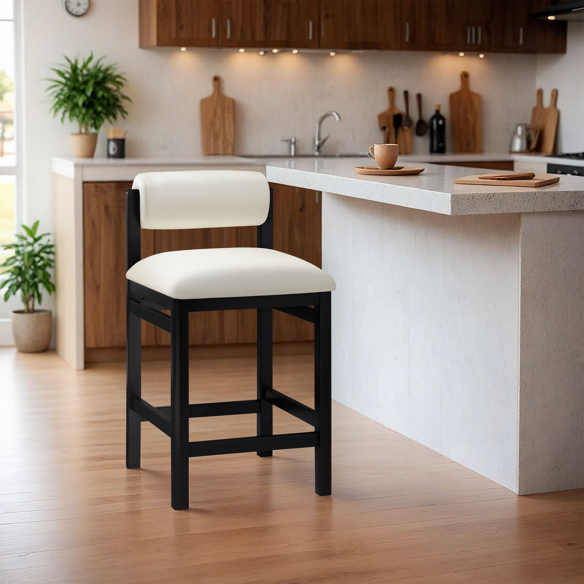 Roundhill - Vegan Leather Upholstered Counter Stool - Cream