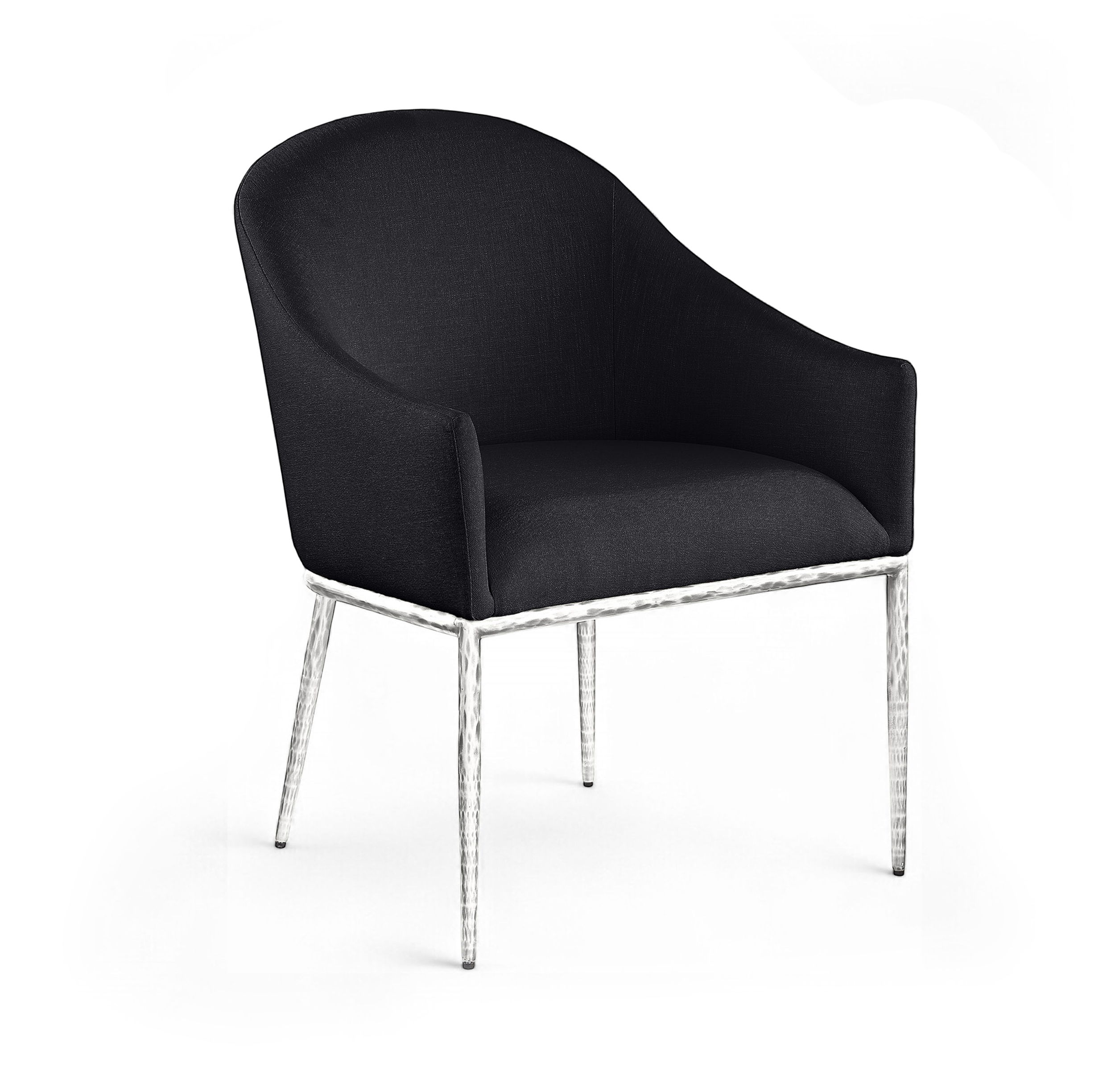 Ferro - Linen Textured Performance Fabric Upholstered Dining Arm Chair - Black / Brushed Silver