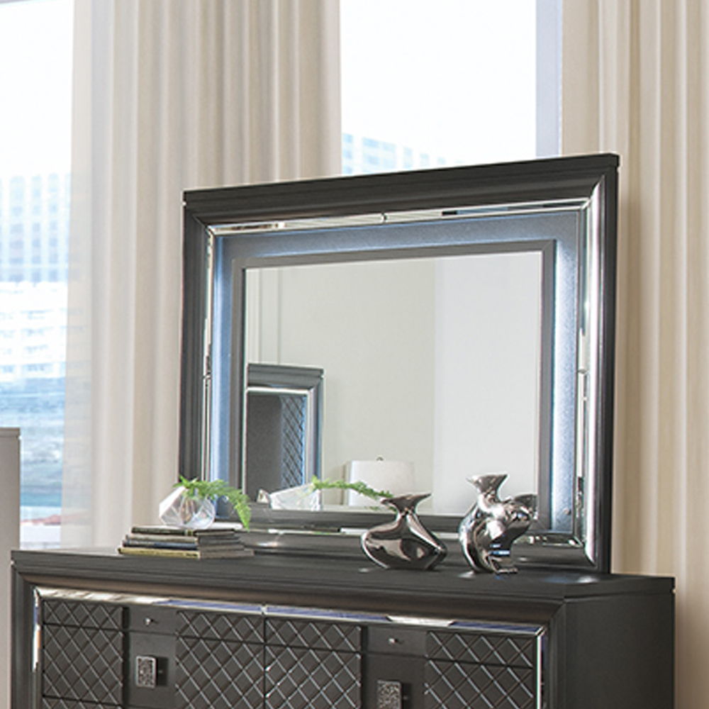 Sawyer - Mirror With LED - Metallic Gray, dark gray