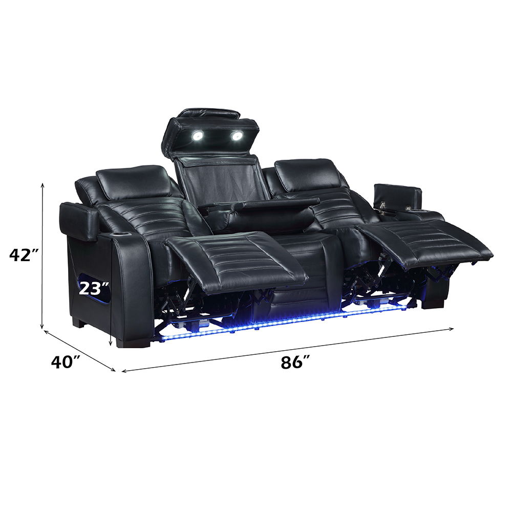 Ephron - Power Motion Sofa With Dropdown Table, Wireless Charging, Reading Light, Power Headrests & LED - Black, black, view 6