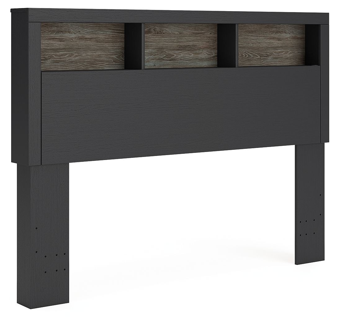 Broachmyn – Queen Bookcase Headboard – Black / Gray