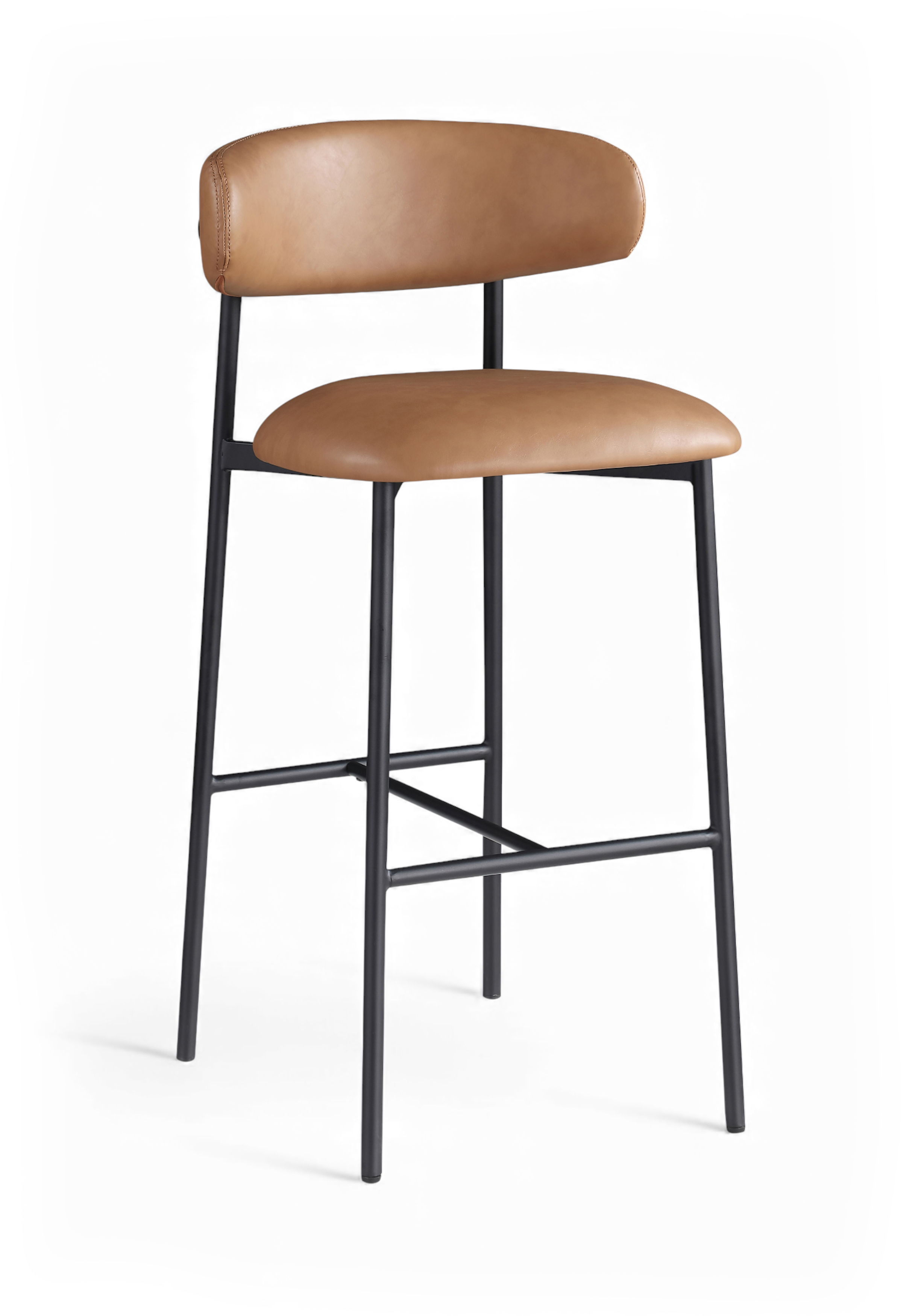 Lupita - Vegan Leather Upholstered Bar Stool (Set of 2) - Cognac / Matte Black