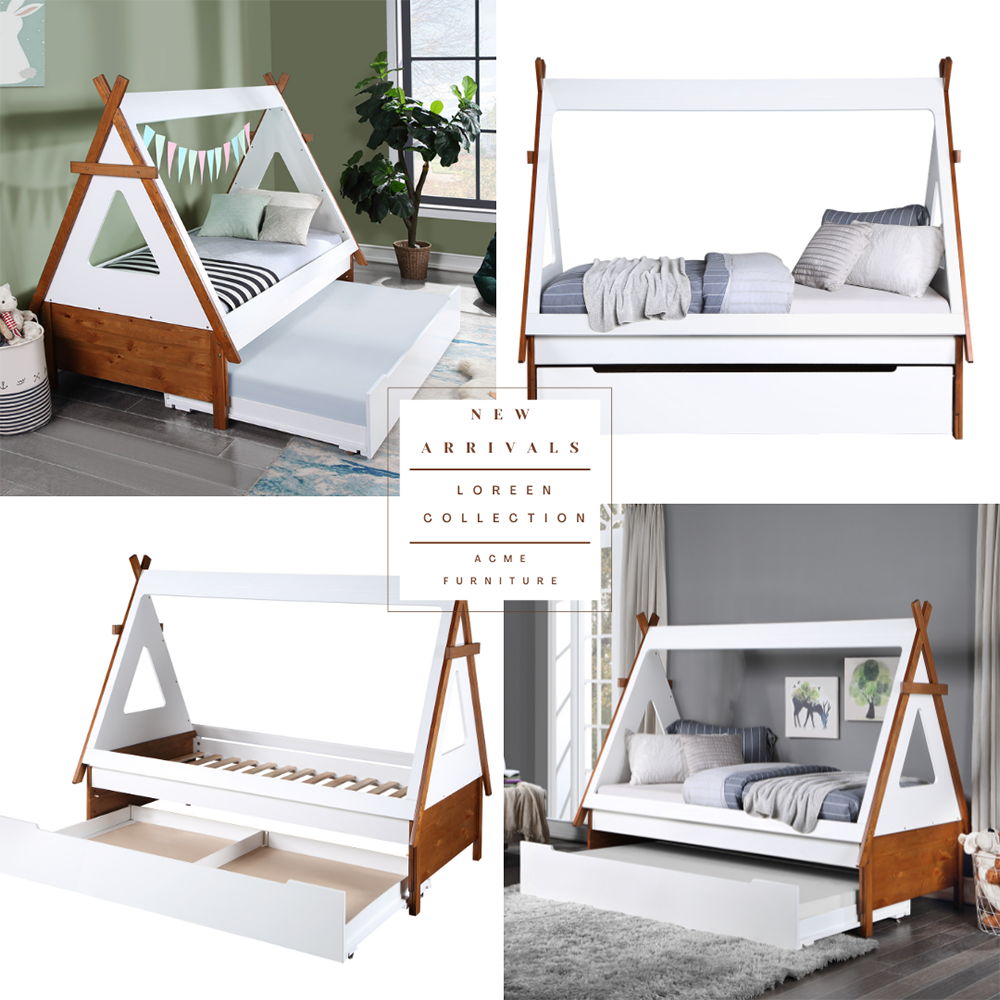 Loreen - Twin Bed - Oak & White, white, view 6