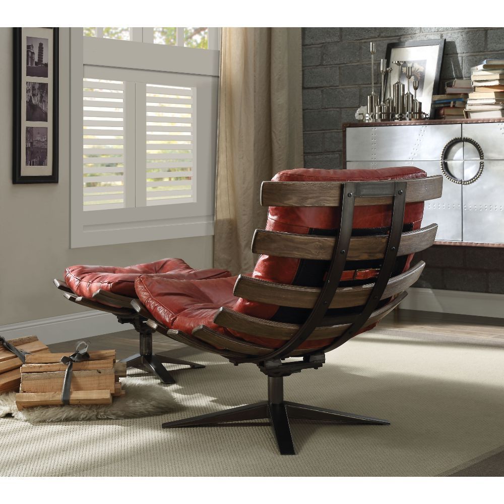 Gandy - Chair & Ottoman - Antique Red Top Grain Leather, red, view 6