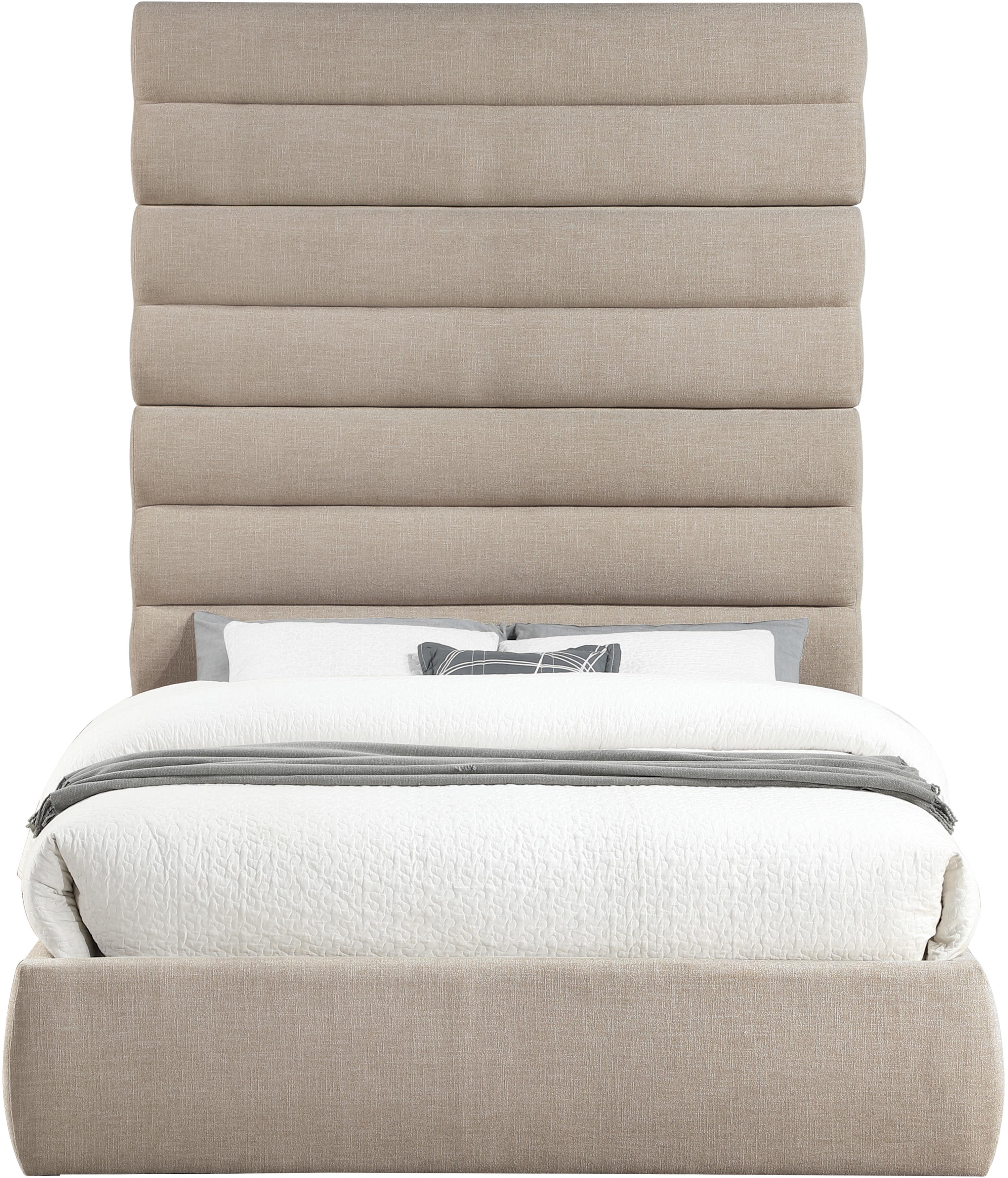 Adam - Linen Fabric Queen Bed With 89" Headboard - Beige
