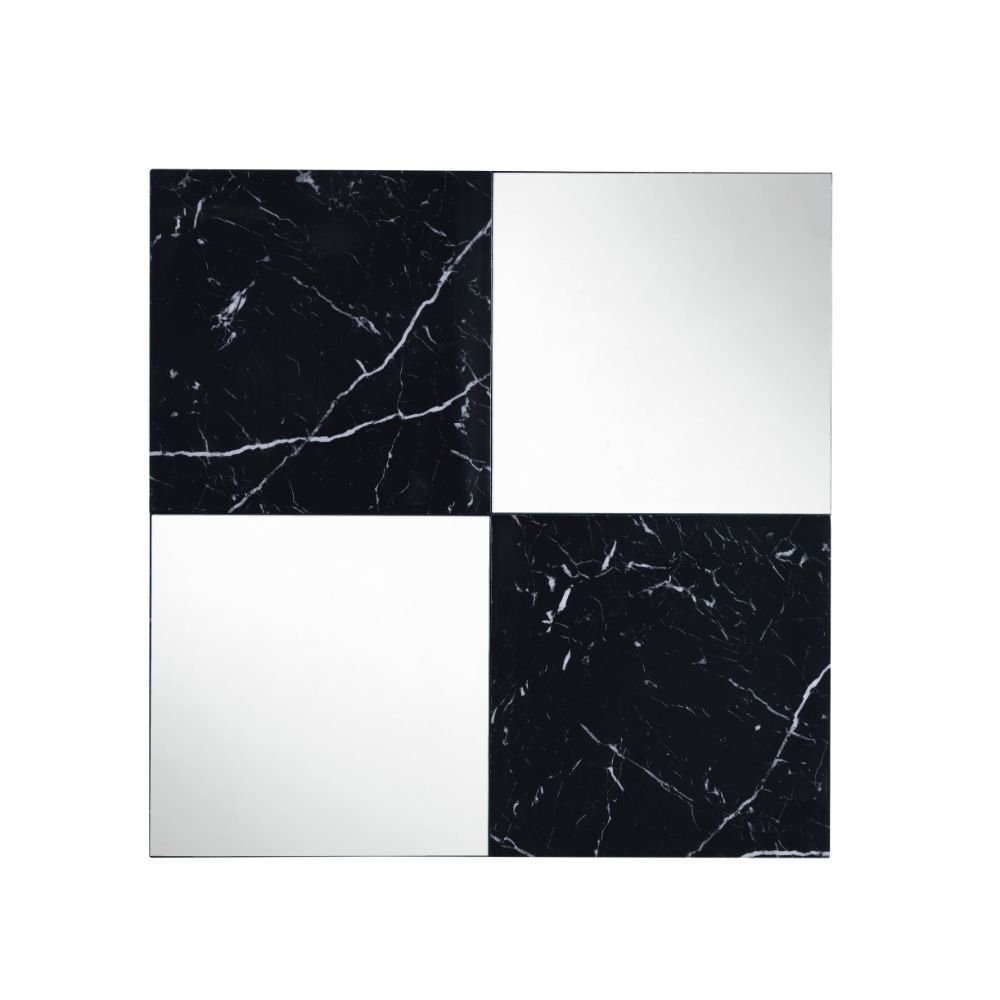 Angwin - Accent Mirror - Mirrored & Faux Marble Top, black