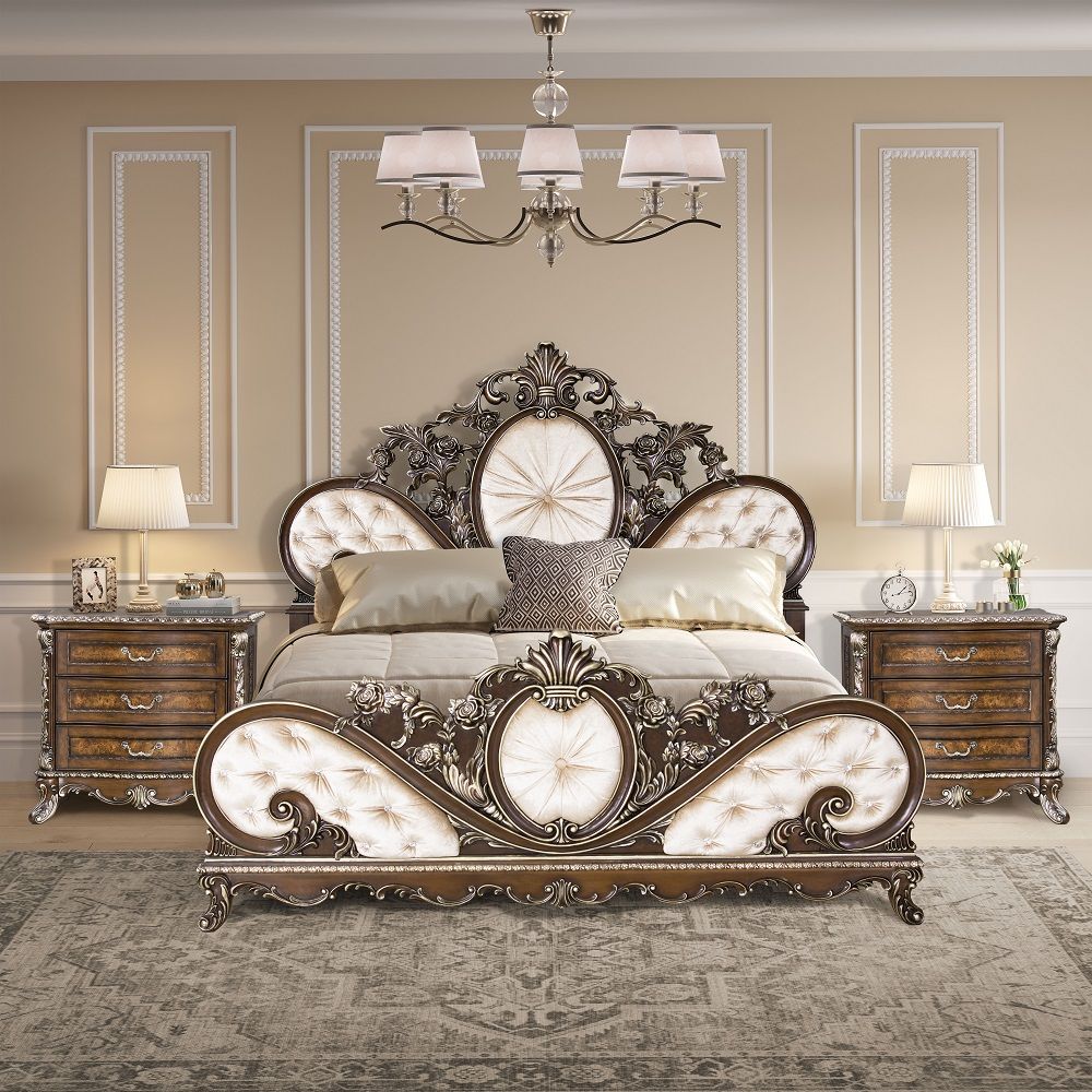 Devany - Queen Bed - Cream Fabric & Cherry, beige