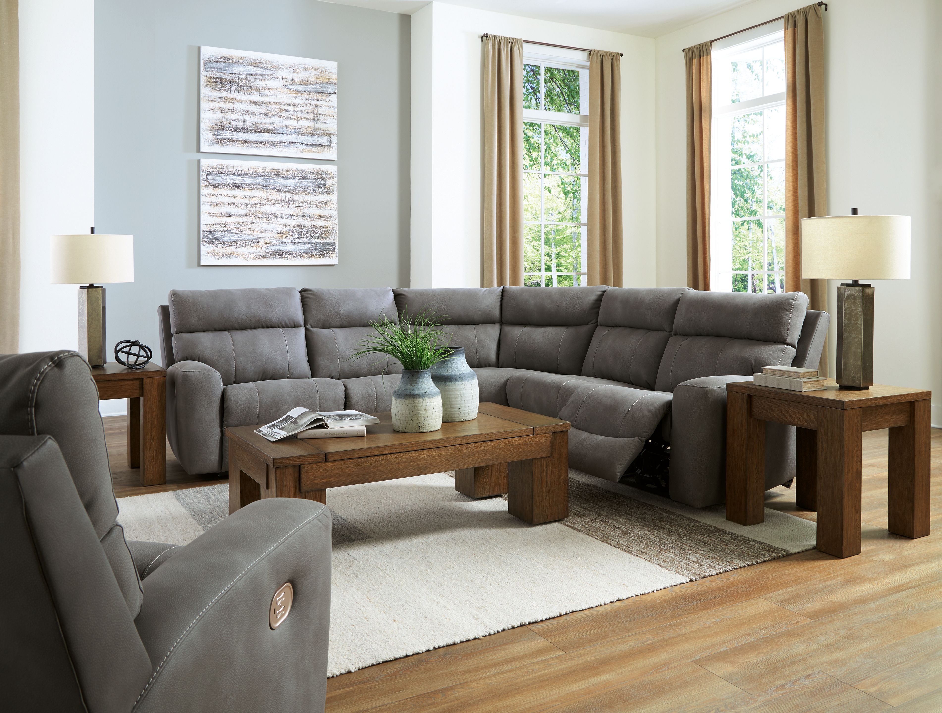 Ashley Next-Gen Durapella - Slate - 6 Pc. - 5-Piece Power Reclining Sectional, Power Recliner