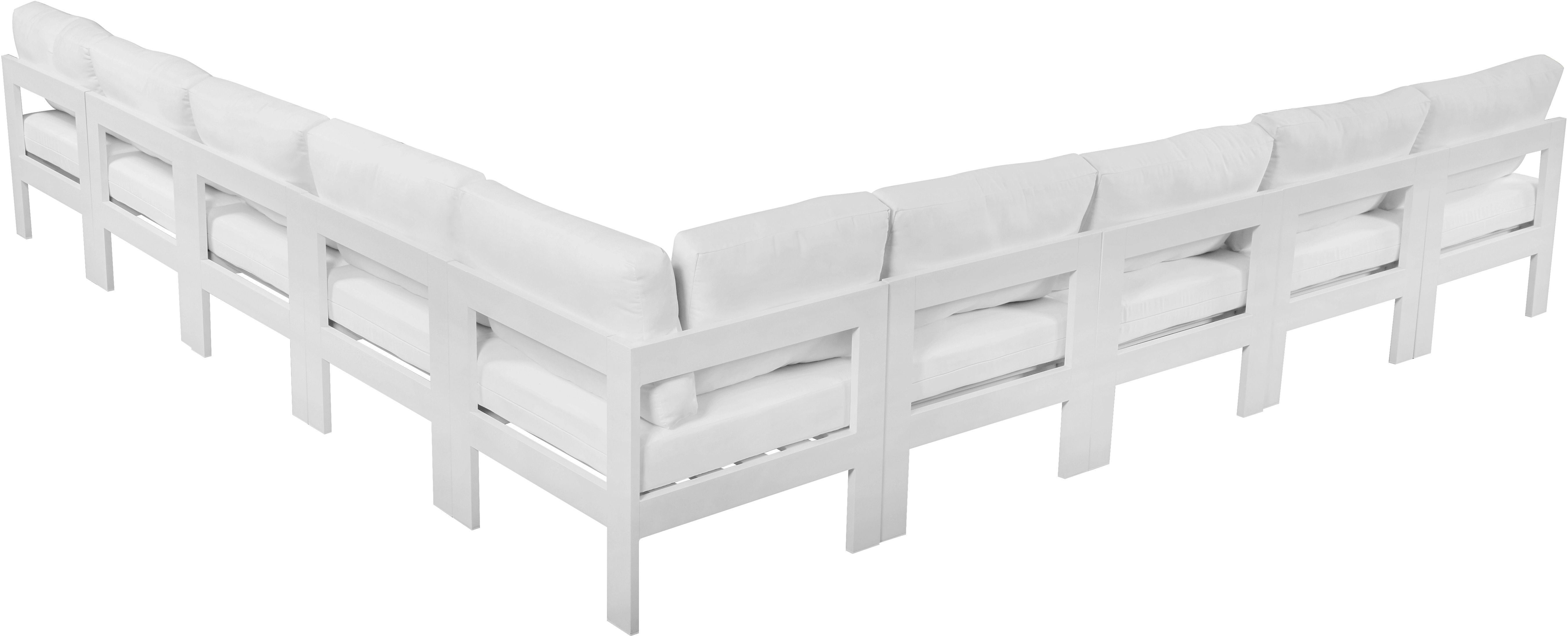 Nizuc - Outdoor Patio 9 Piece Modular Corner Armless Sectional With White Frame - White