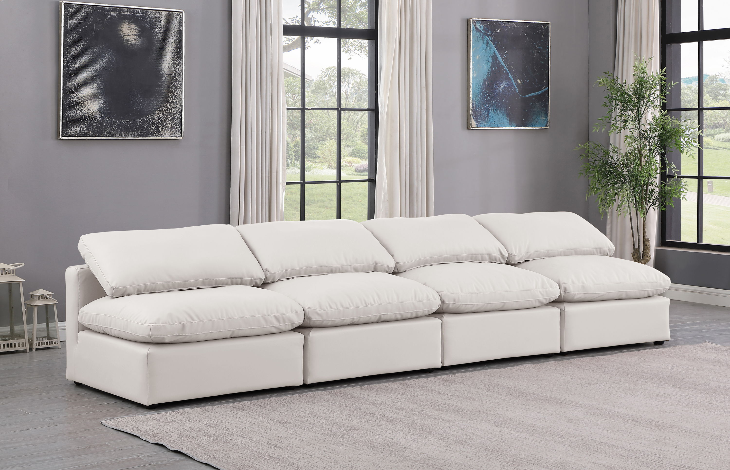 Indulge - Faux Leather 4 Piece Modular Armless Sofa - Cream
