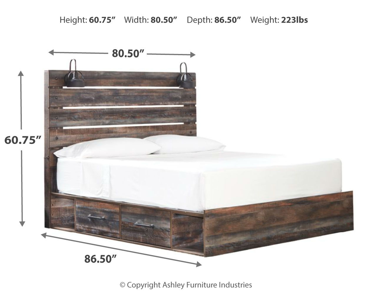 Ashley Furniture Drystan - 9 Pc. - Dresser, Mirror, Chest, King Panel Bed with 2 Side Drawers, 2 Nightstands - Brown / Beige - Image 5