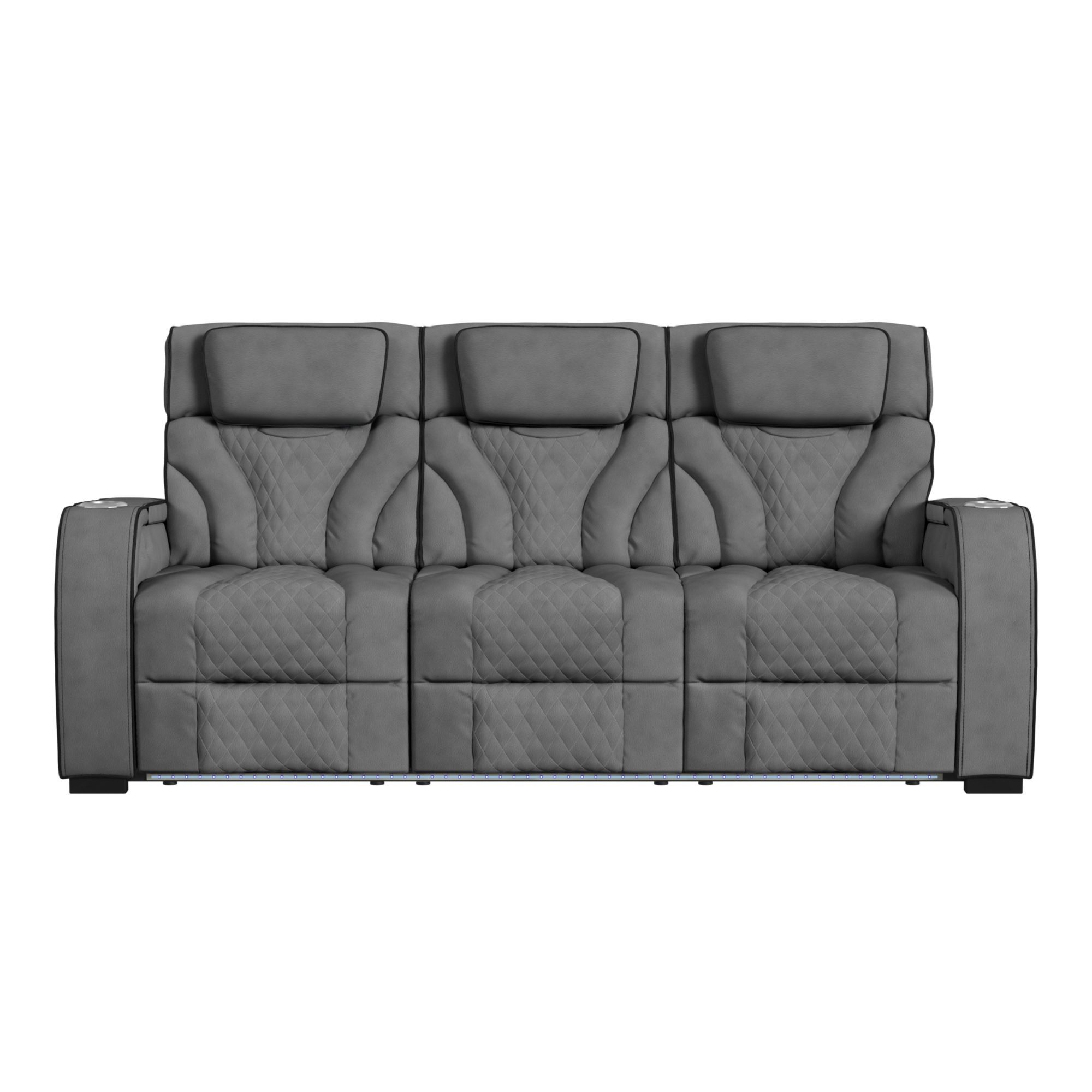 Blitz - Motion Sofa With DDT, Reading Light, Wireless Charger And LED - Simba Slate And Black Welt