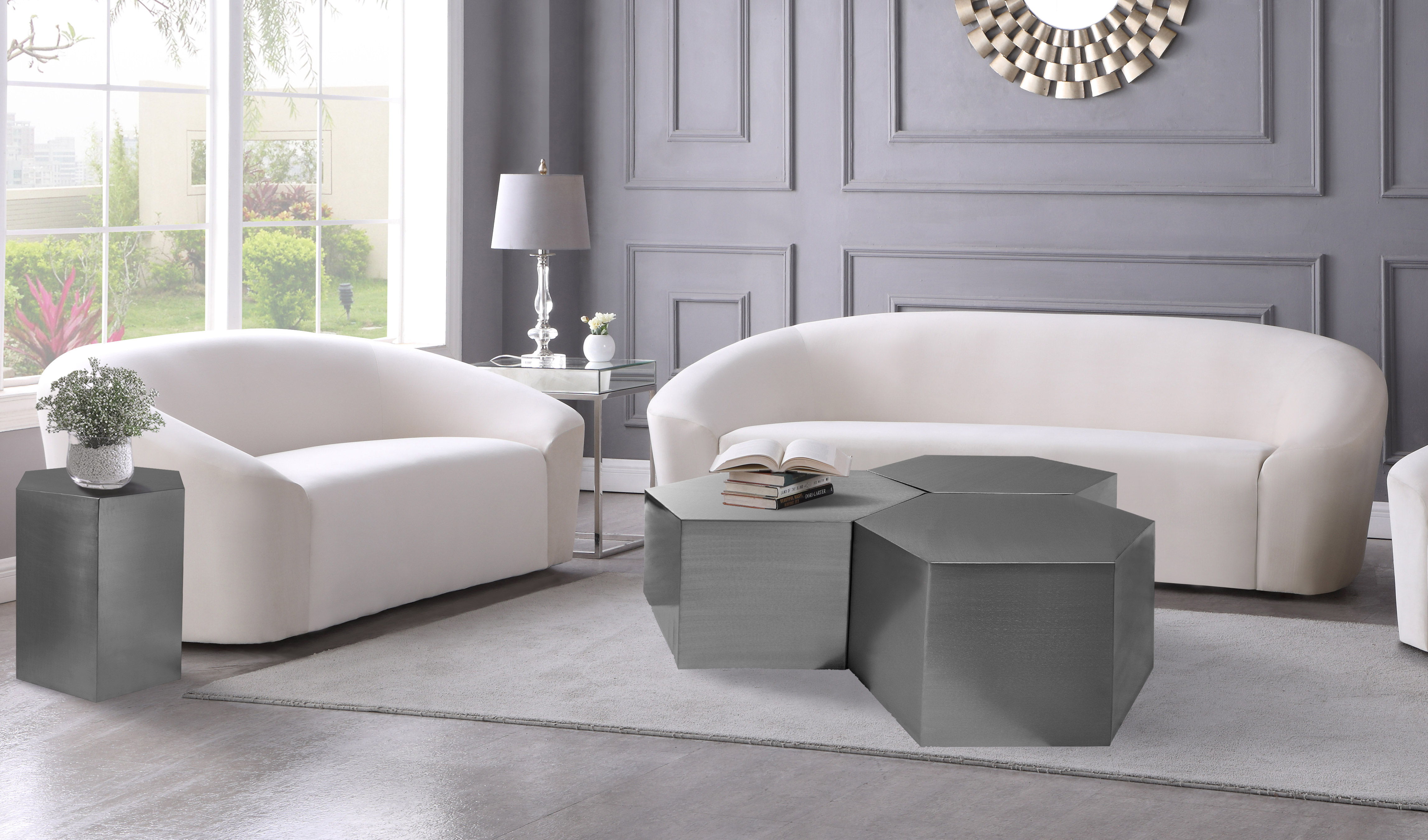 Hexagon - Coffee Table Modular Shape 3 Piece - Pearl Silver