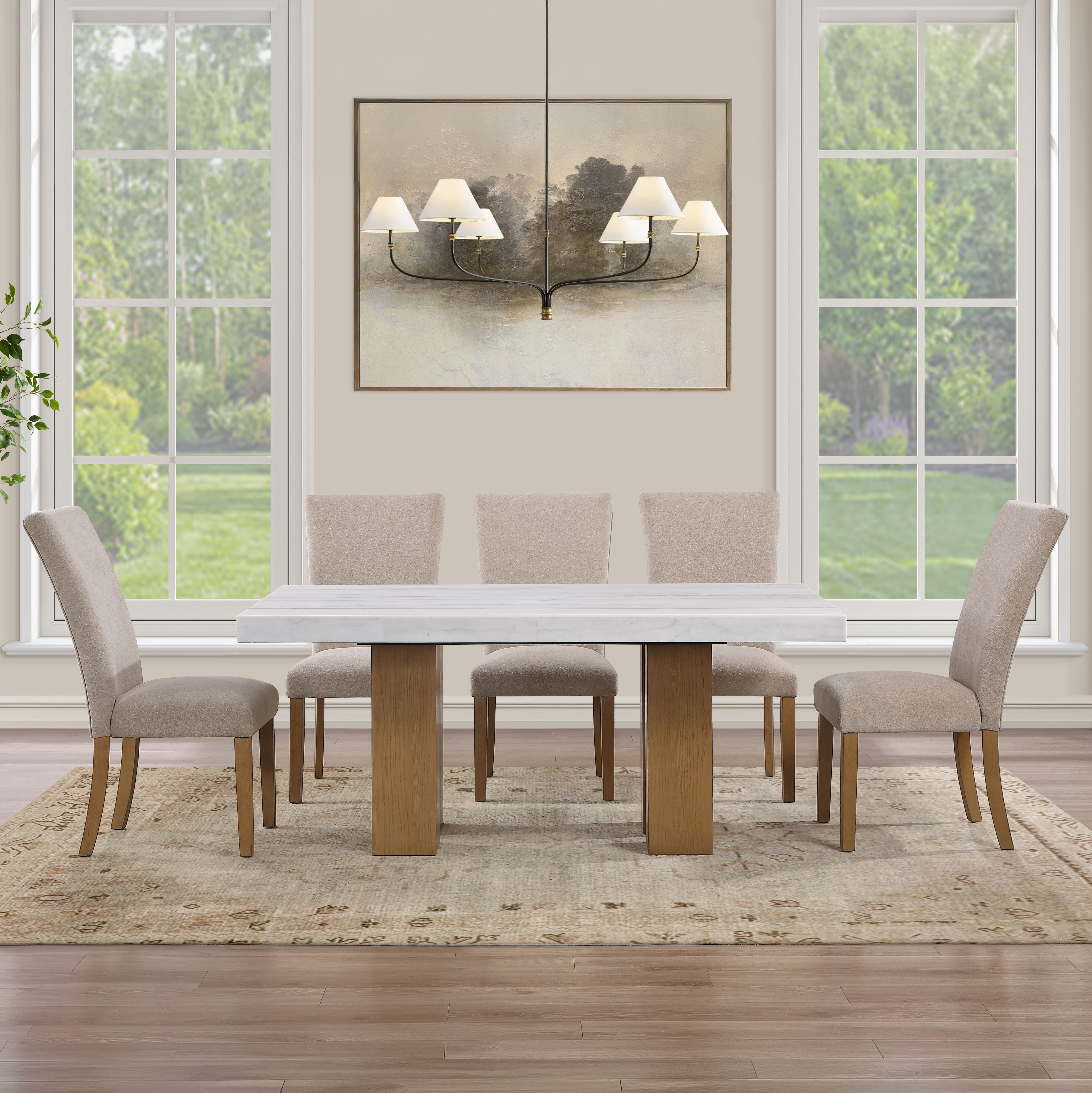 Artemis - 7 Piece Dining Room Set (Table, 6 Side Chairs) - Tan / Beige