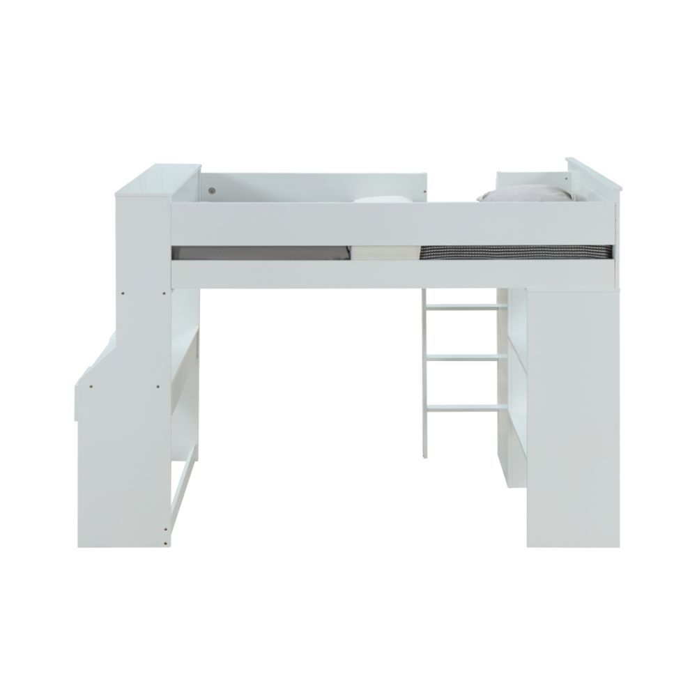Ragna - Twin Loft Bed With Desk & Wardrobe - White, white, view 2