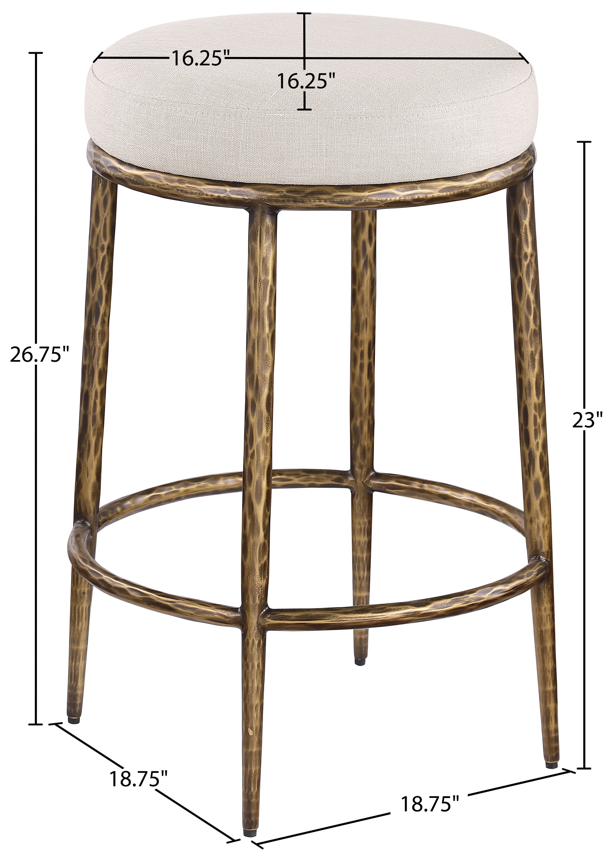 Ferro - Linen Textured Performance Fabric Upholstered Backless Counter Stool - Beige / Brushed Gold