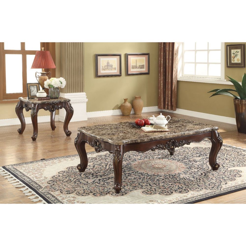 Devayne - Coffee Table - Marble Top & Dark Walnut, dark brown