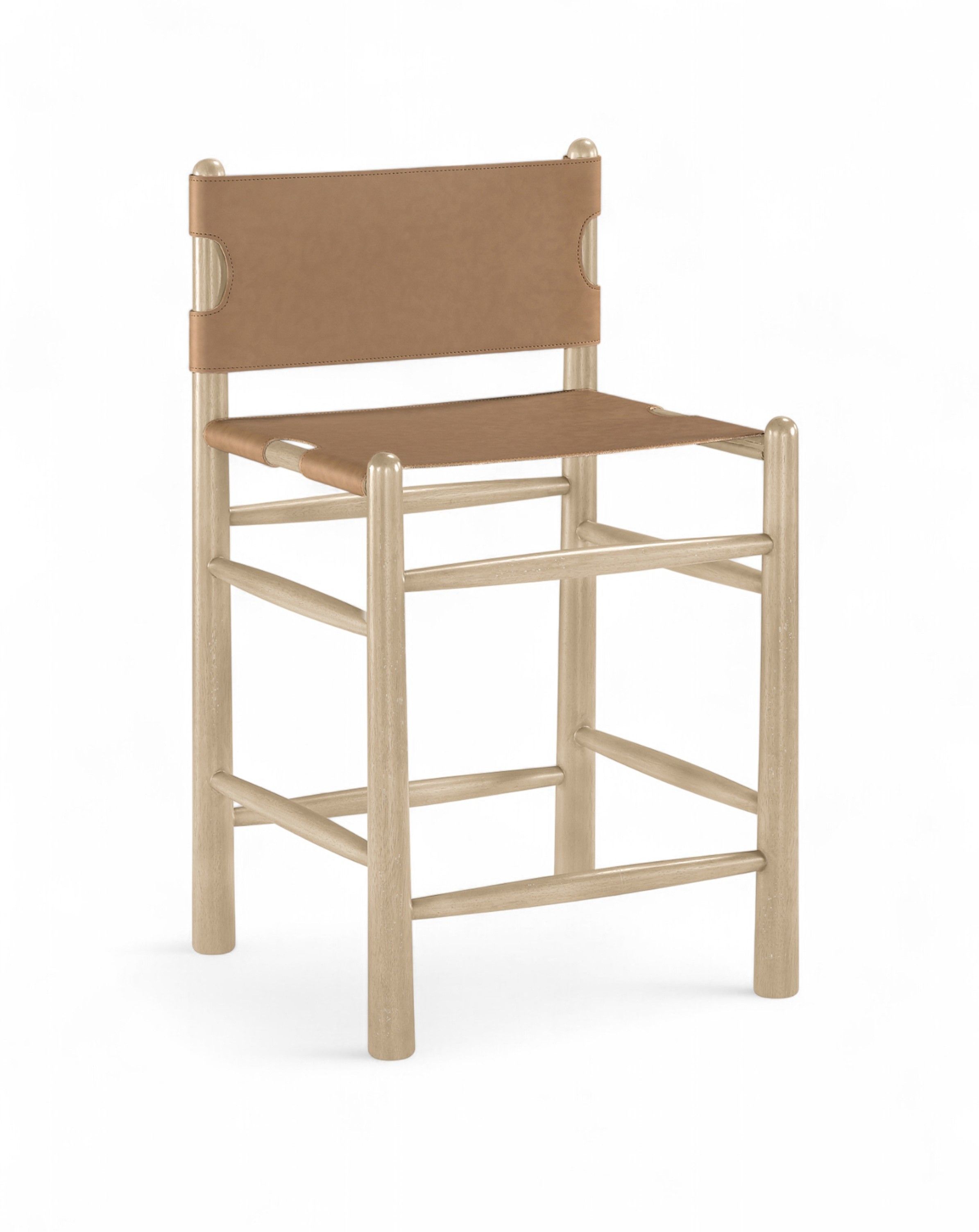 Santos - Vegan Leather Upholstered Counter Stool - Brown / Stained Natural