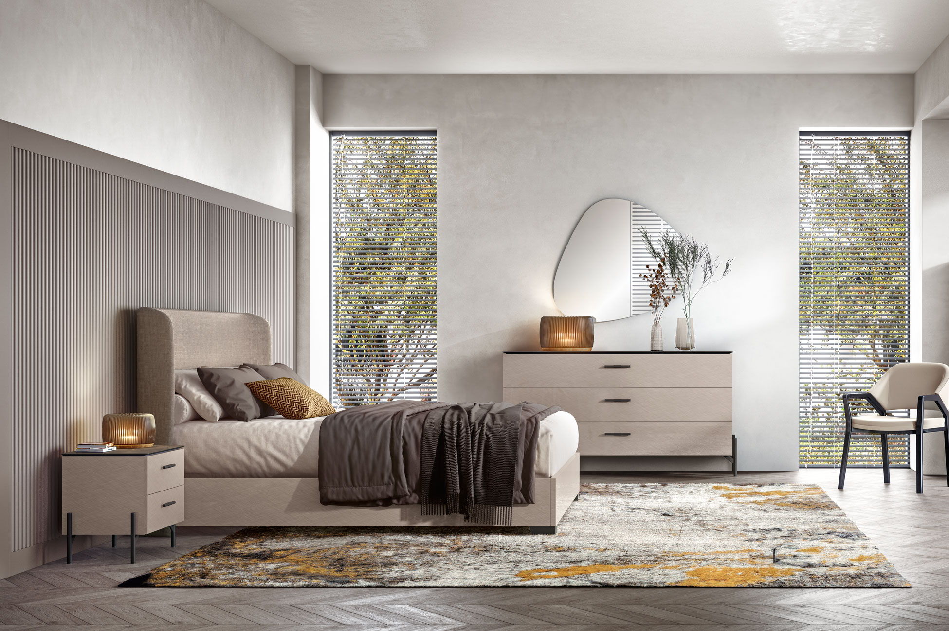 Silvia - Upholstered Queen Size Bed - Light Beige