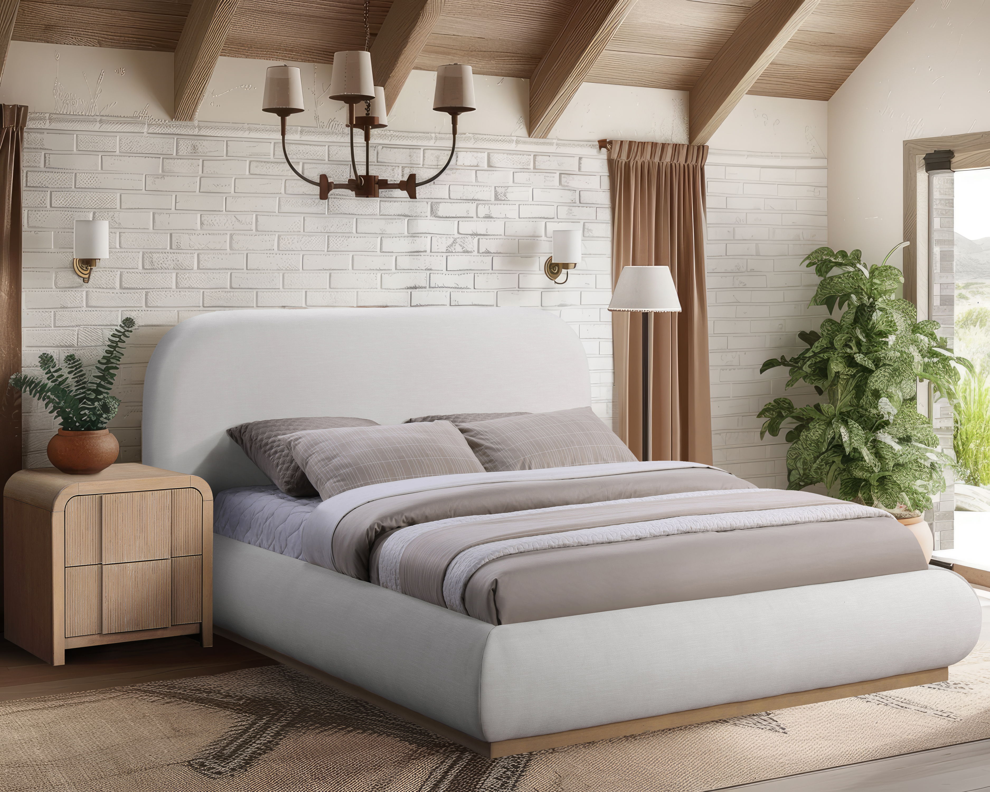 Vaughn - Linen Full Bed With Natural Base - Cream