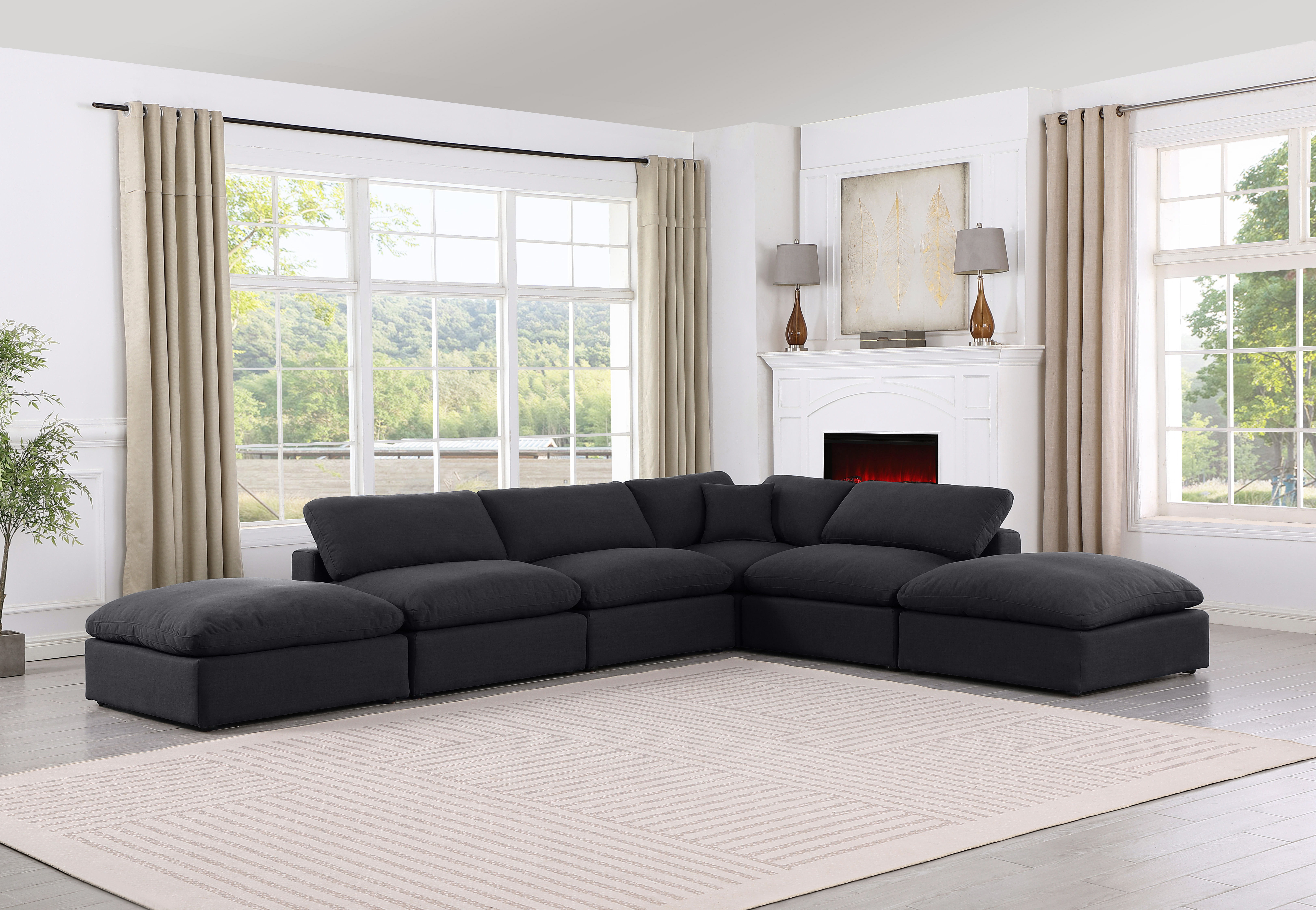 Comfy - 6 Piece Linen Modular Sectional - Charcoal