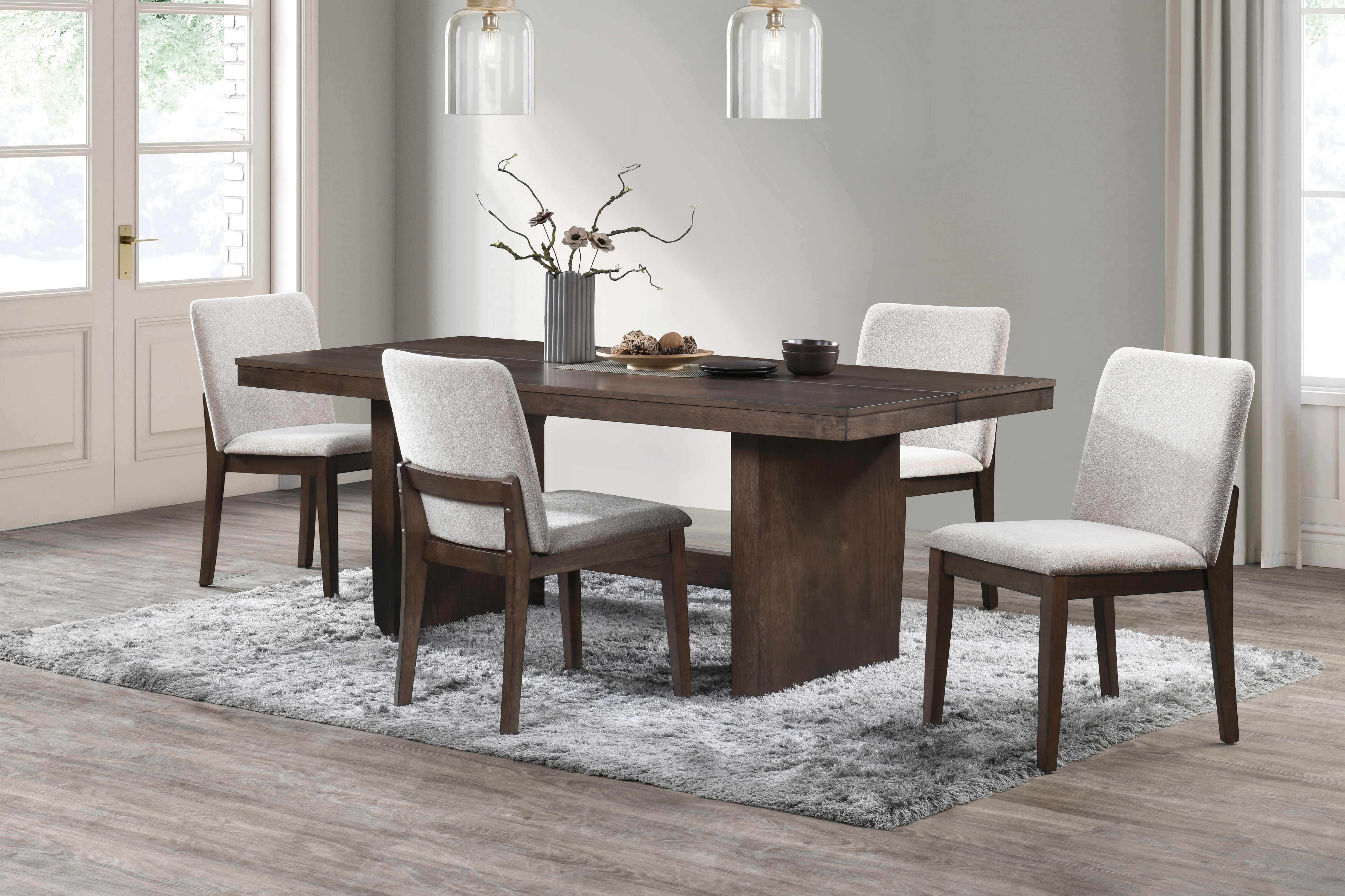 Kody - 79" Rectangle Fixed Top Dining Table With 4 Chairs - Brown / Cream