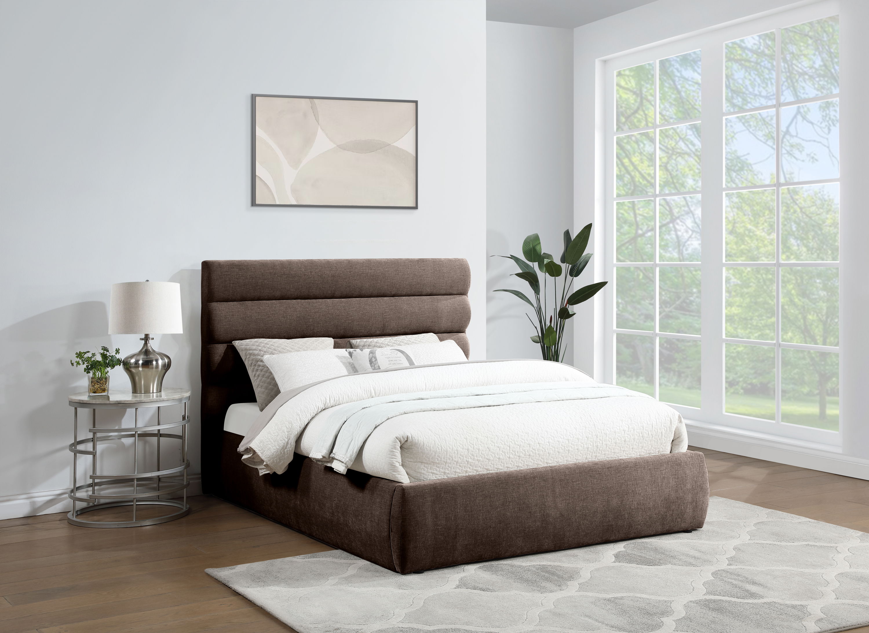 Adam - Chenille Fabric Queen Bed With 52" Headboard - Brown