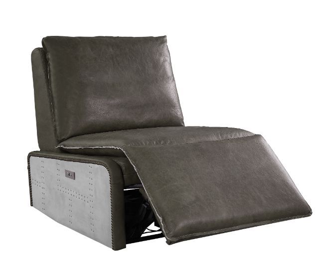 Metier - Power Motion Recliner - Gray Top Grain Leather & Aluminum, dark brown, view 3