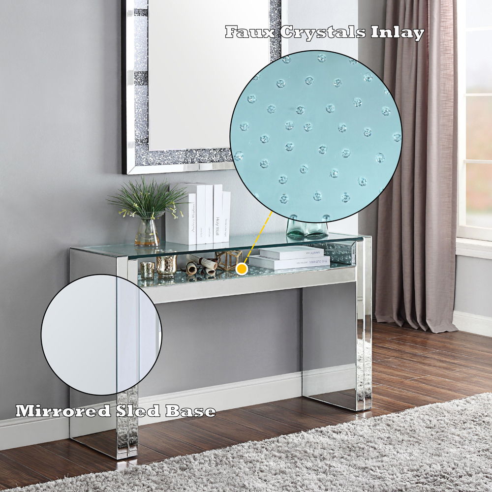 Nysa - Sofa Table - Mirrored & Faux Crystals, silver, view 3