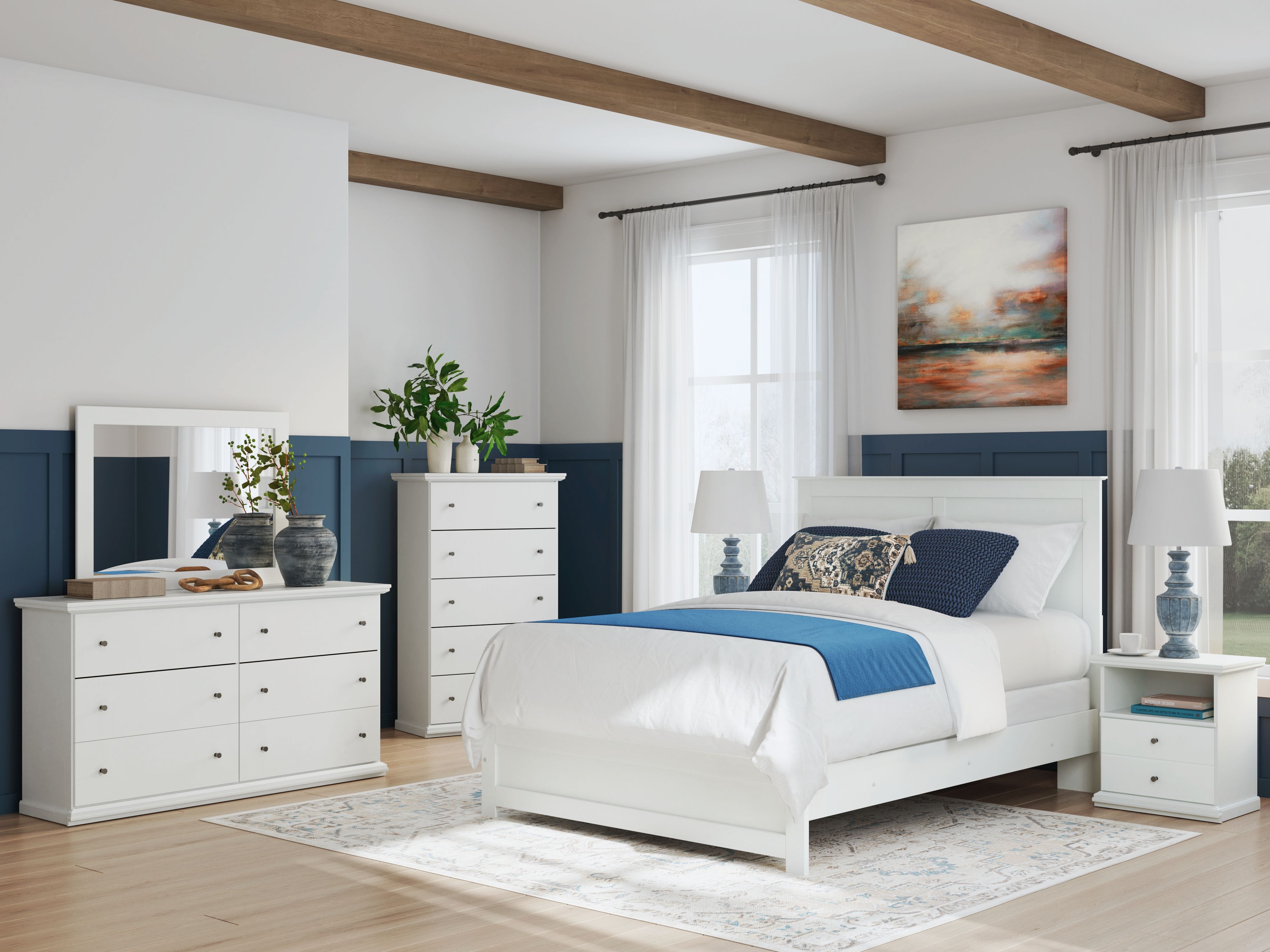 Queen · 4 Pc · Dresser, Mirror, Queen Panel Bed With Framed Footboard