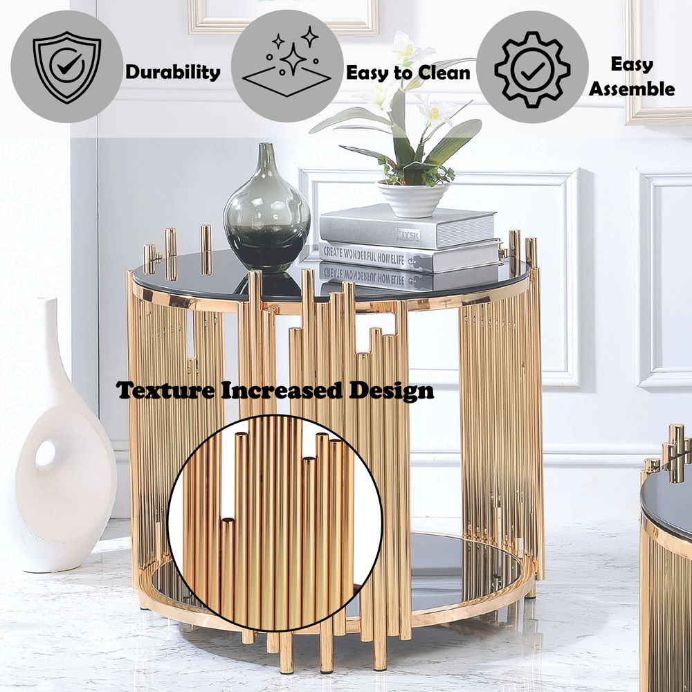 Tanquin - End Table - Black Glass & Gold, black, view 7