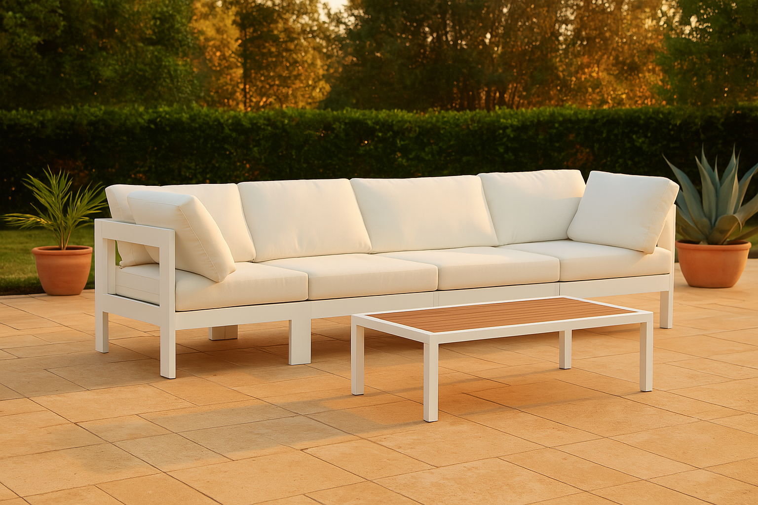Nizuc - Outdoor Patio 4 Piece Modular Sofa With White Frame - White