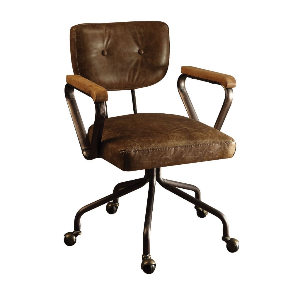 Hallie - Office Chair - Vintage Whiskey Top Grain Leather, dark brown
