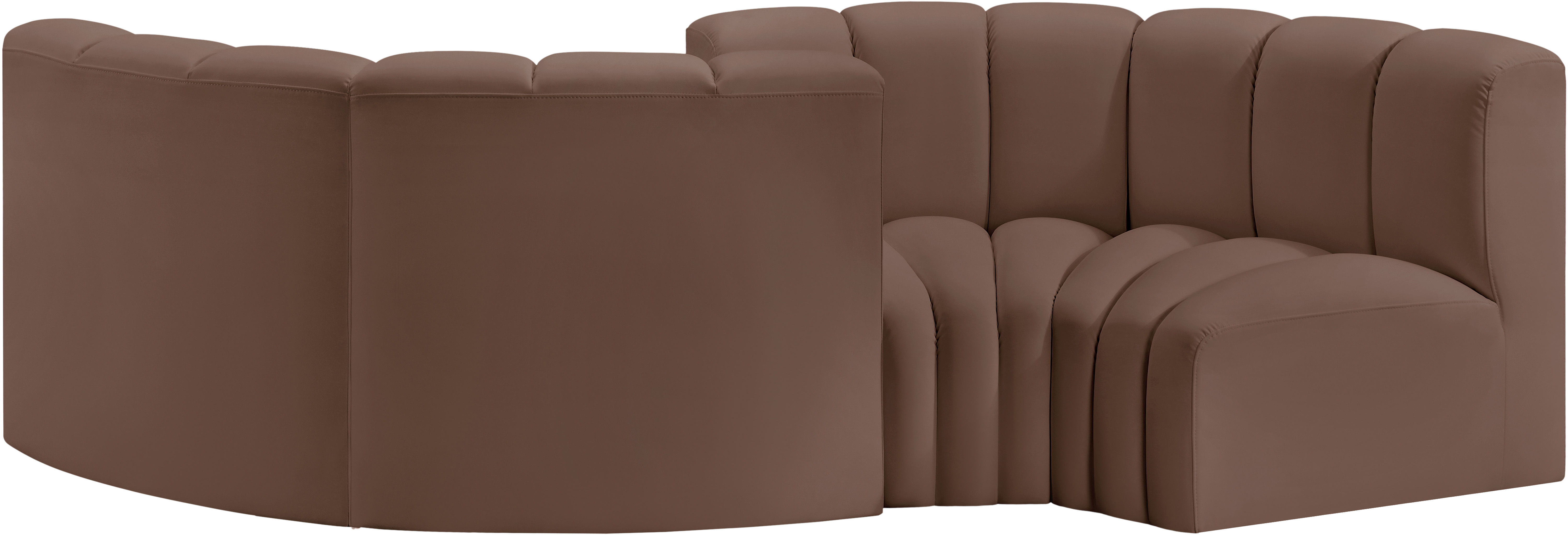 Arc - Faux Leather 4 Piece Curved Modular Sofa - Brown