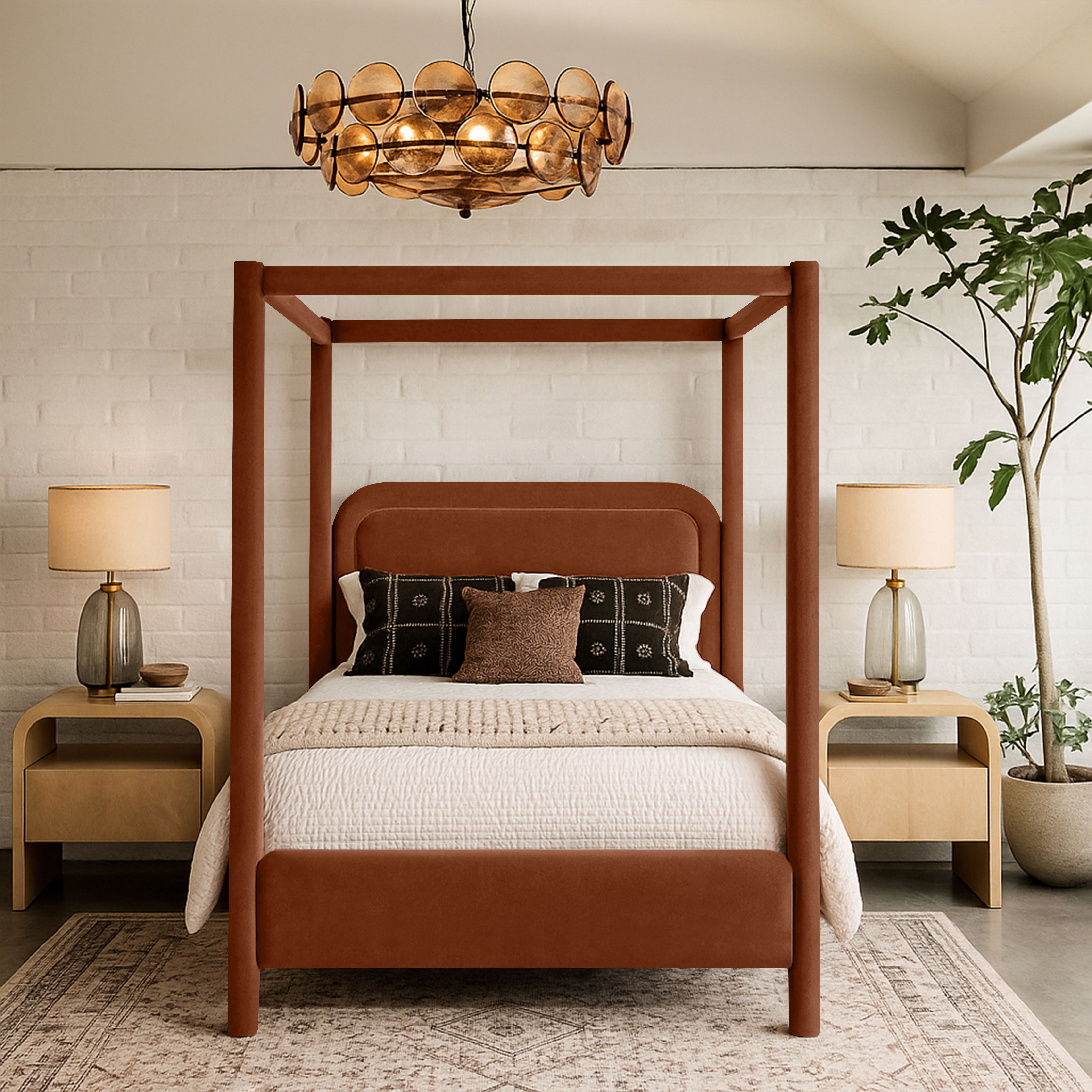 Salina - Velvet Upholstered Full Bed - Cognac