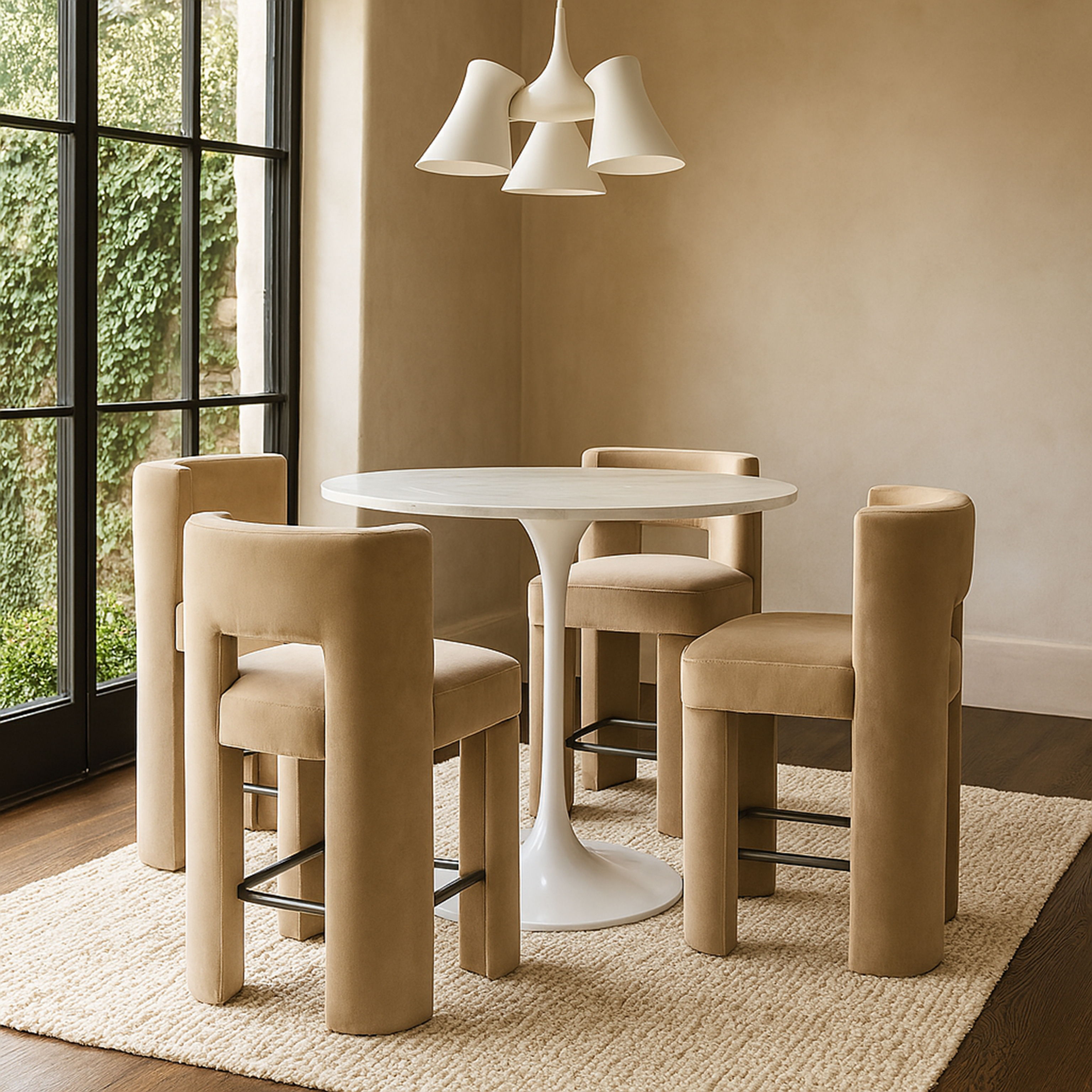 Zuno - Velvet Performance Fabric Upholstered Counter Stool (Set of 2) - Beige