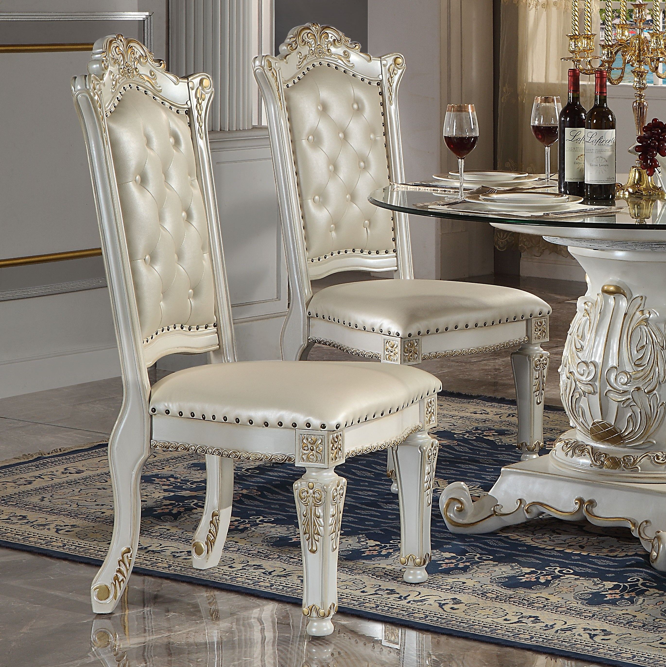 Vendome - Synthetic Leather Side Chair (Set of 2) - Antique Pearl, white