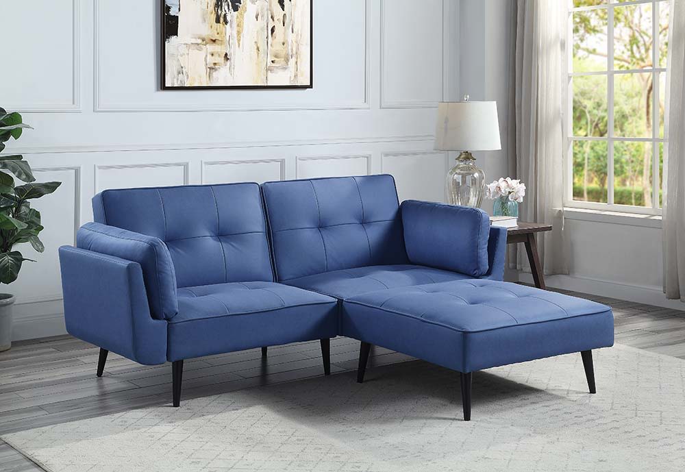 Nafisa - Adjustable Sofa & Ottoman - Blue Fabric, blue