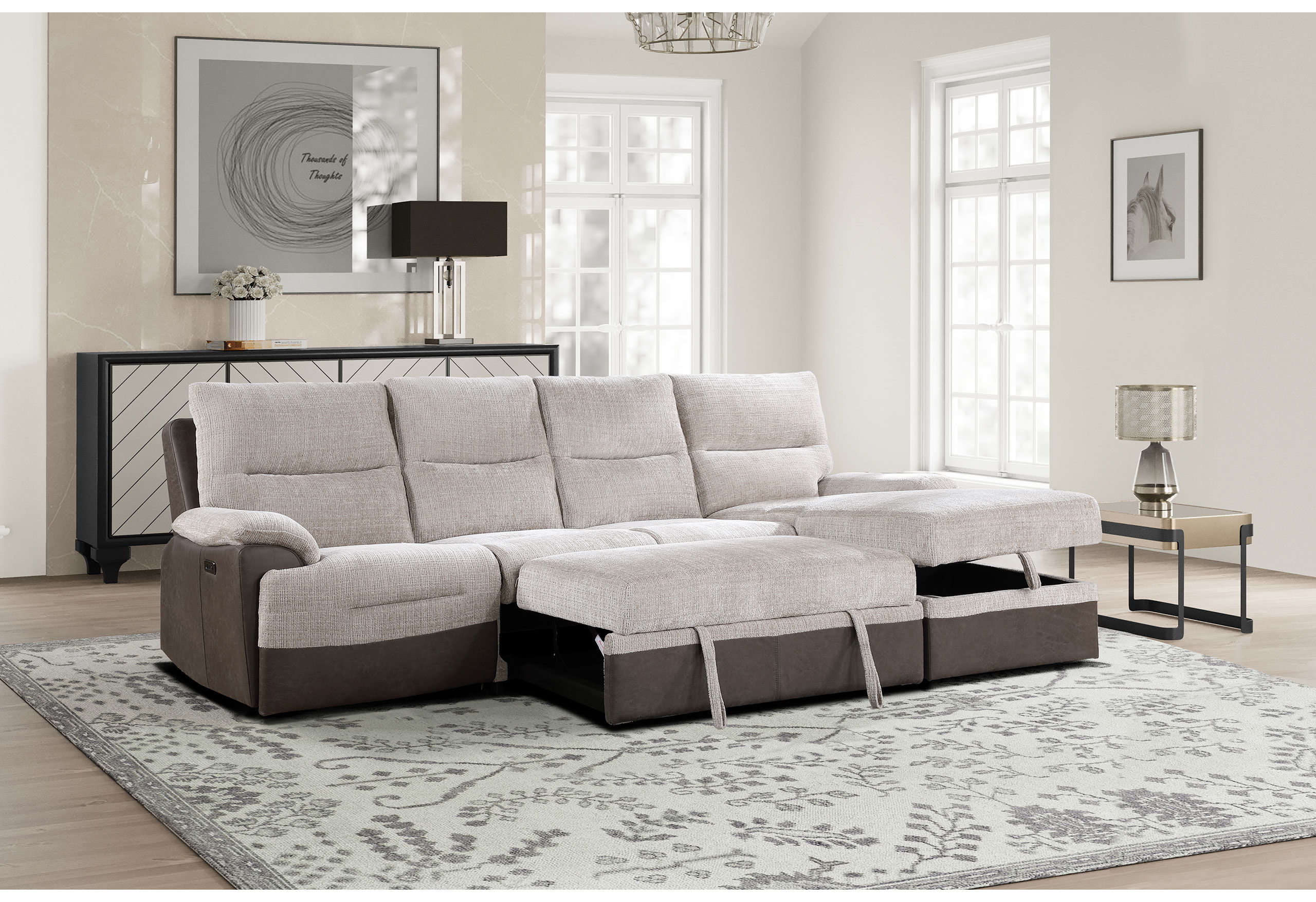 U3822 - Loveseat With Pullout Bed - Beige / Brown