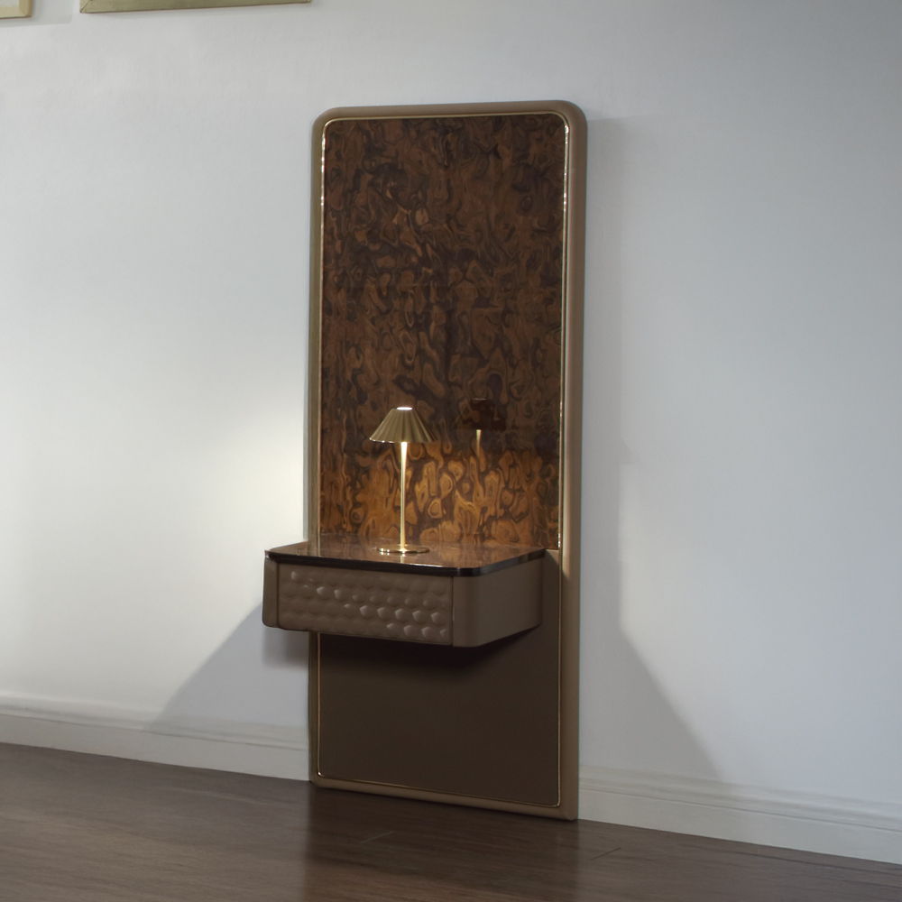 Marcelino - Nightstand With Wall Pier (King) - Cherry Oak, light brown