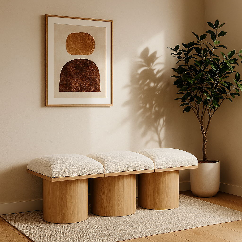 Pavilion - 46.5" 3 Piece Modular Bench With Natural Base - Cream