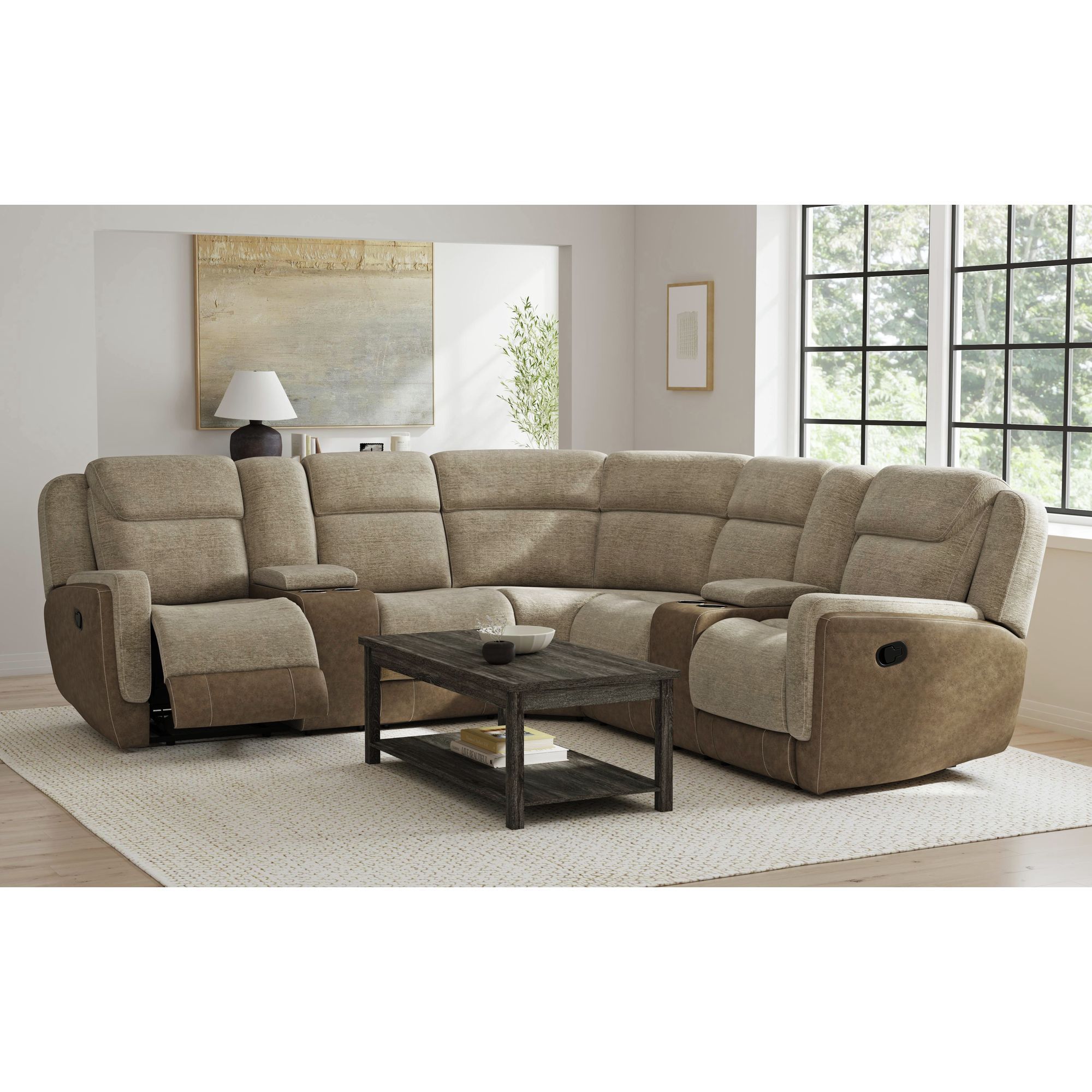 Hornet - 3 Piece Motion Sectional Set With Console - Rancho Beige