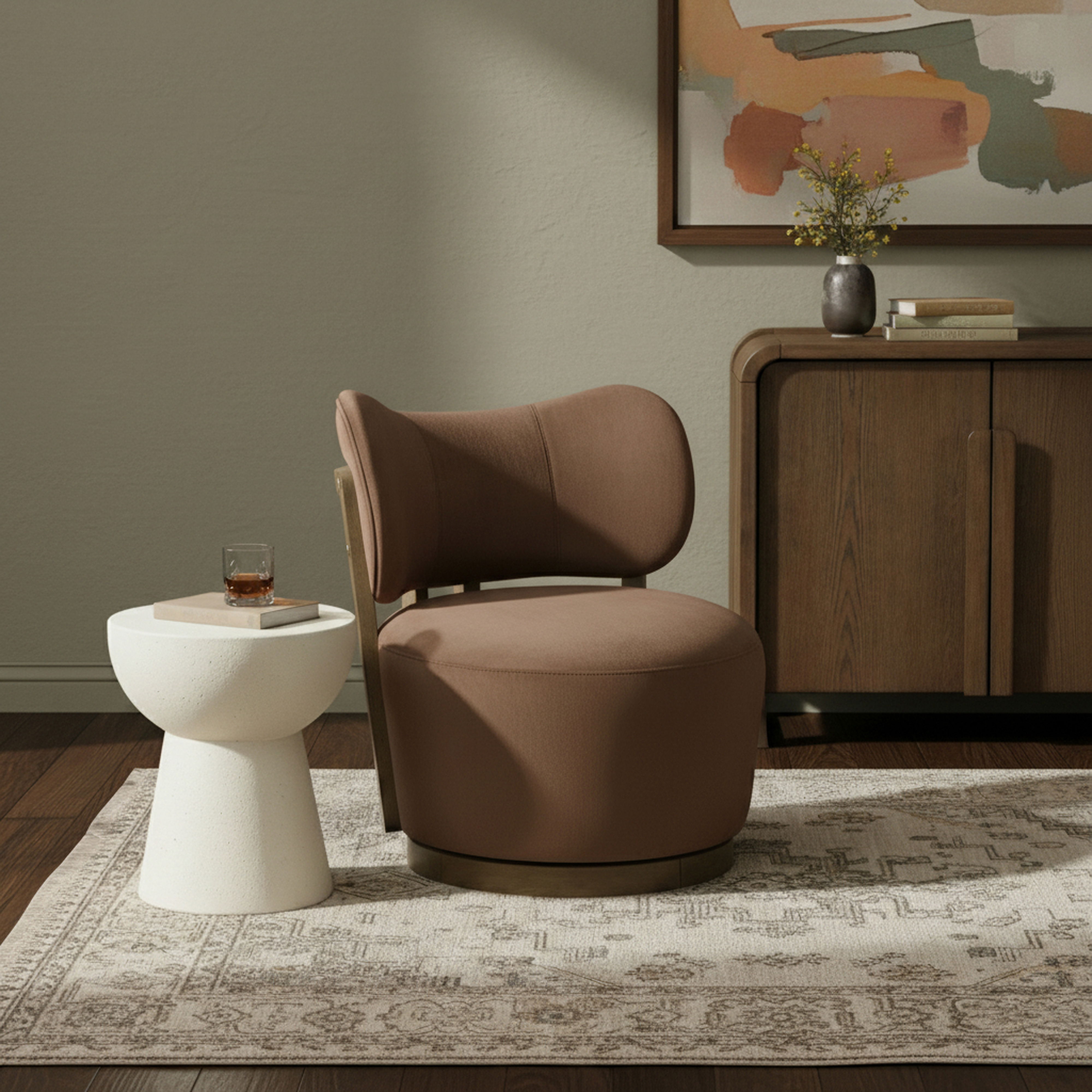 Elara - Velvet Upholstered Swivel Accent Chair - Brown / Stained Brown