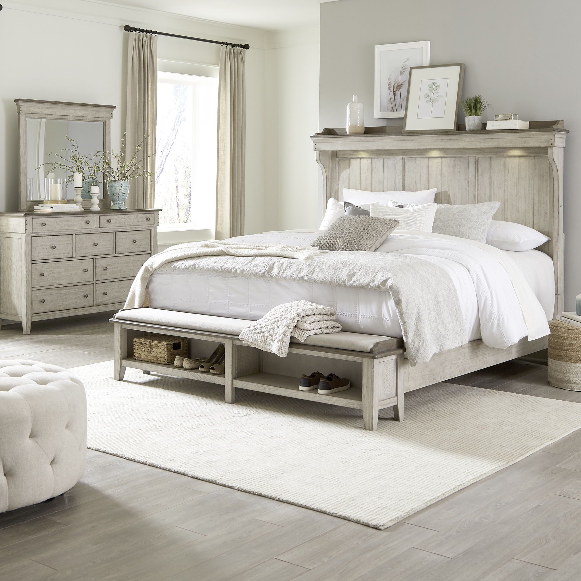 Liberty Furniture Ivy Hollow - 3 Piece Bedroom Set (King Mantle Storage Bed, Dresser & Mirror) - White