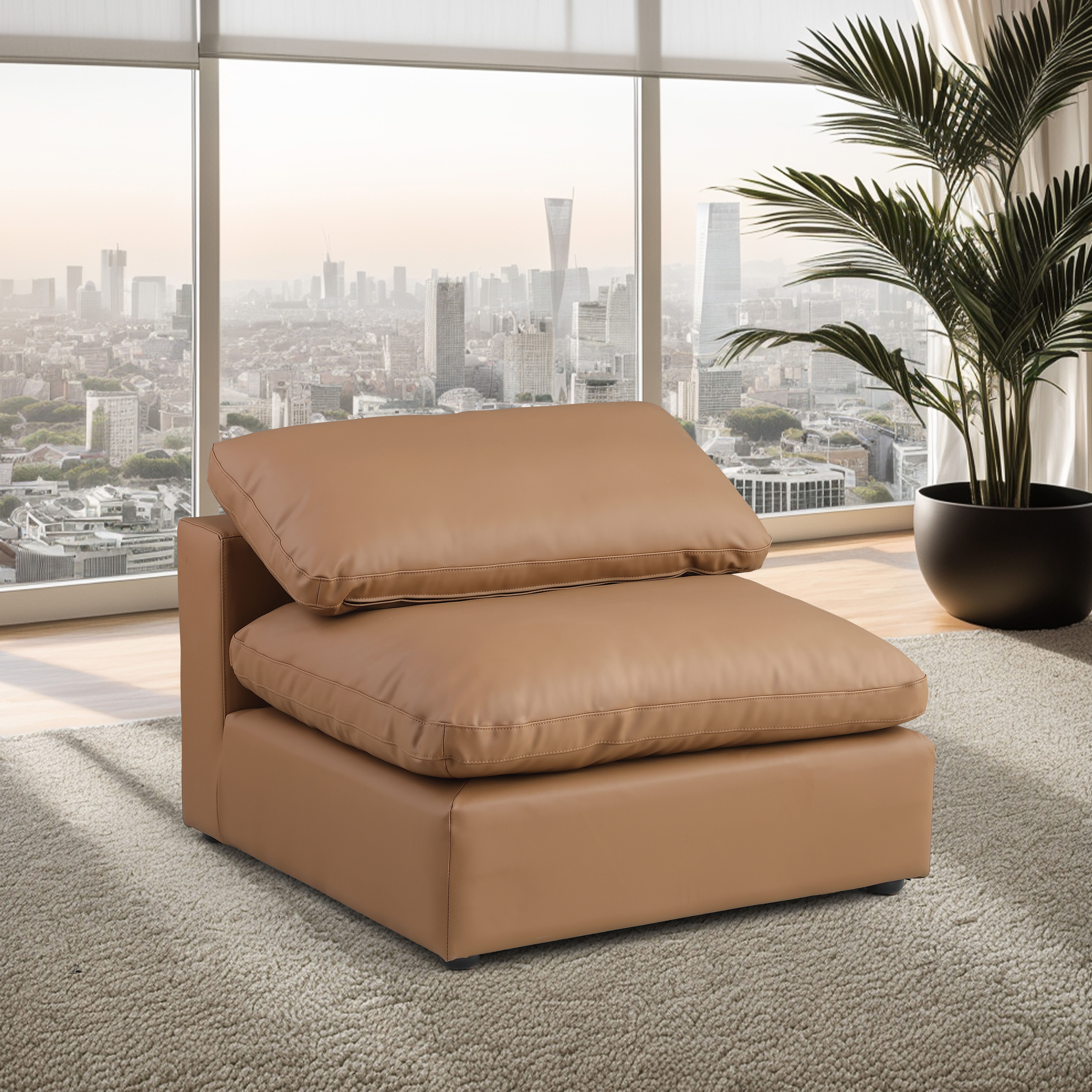 Comfy - Faux Leather Armless Chair - Cognac
