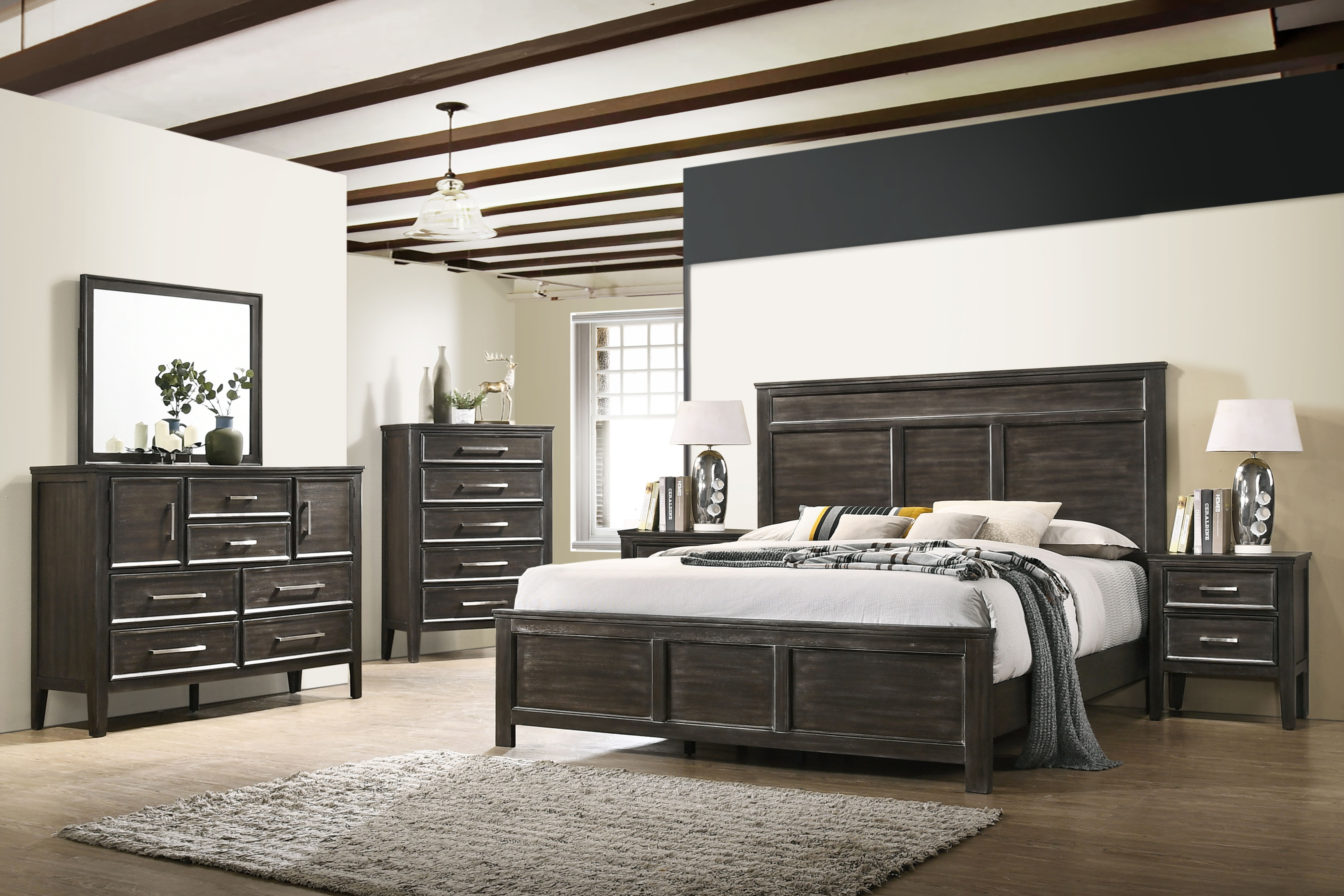 Andover - 6/0 Western King 6 Piece Bedroom Set (Bed & Dresser & Mirror & Chest & 2 Nightstands) Nutmeg - Dark Brown