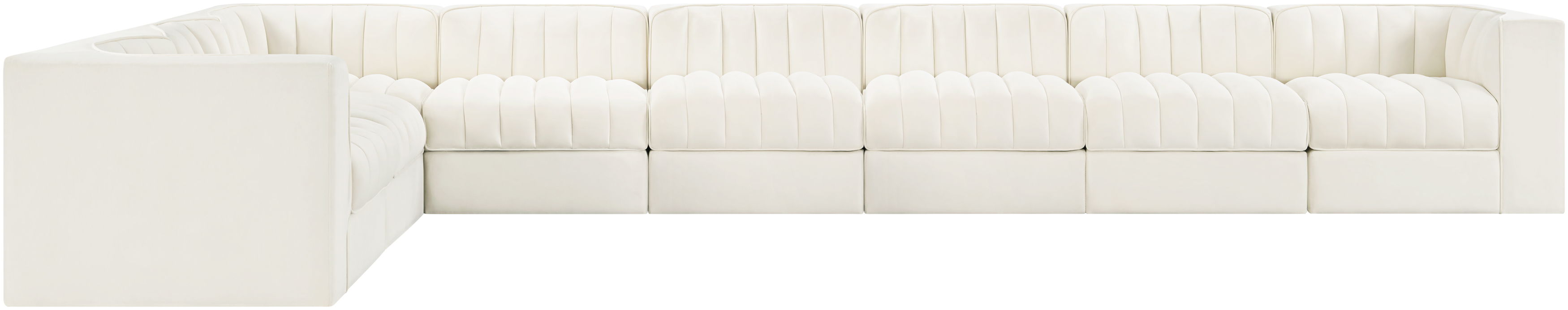 Rummi - Velvet Performance Fabric Upholstered 8 Piece Modular Sectional (With 3 Corner Chairs) - Cream