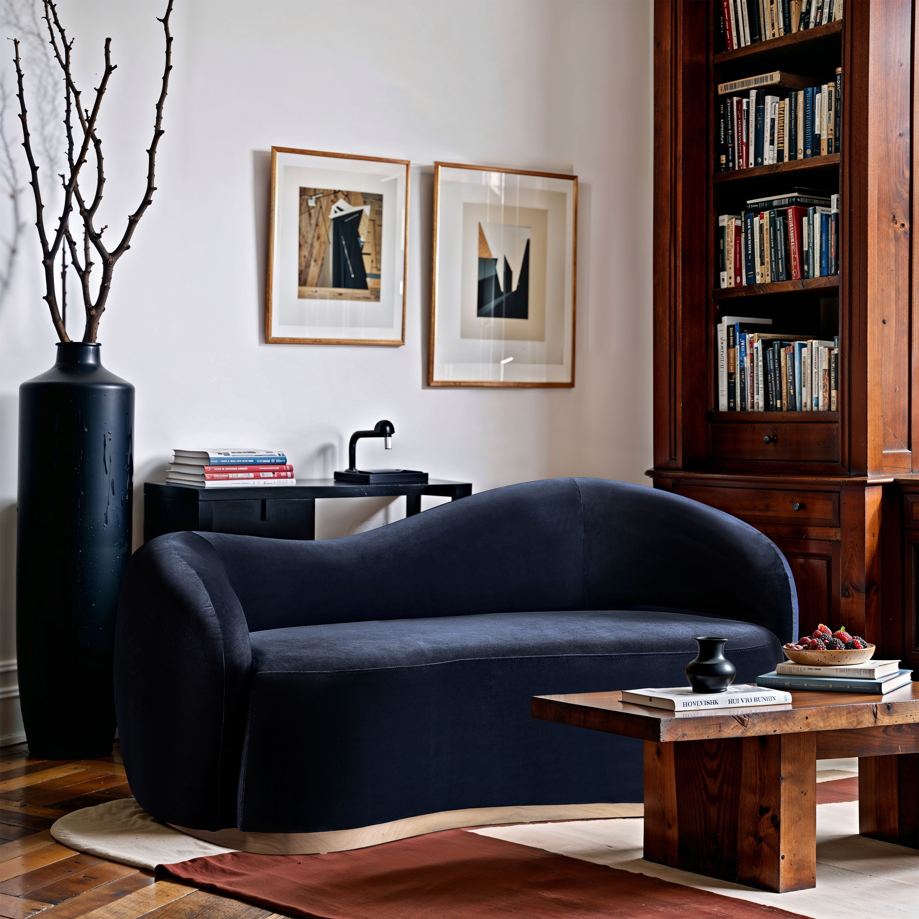 Gustavo - Velvet 72.5" Upholstered Loveseat - Navy