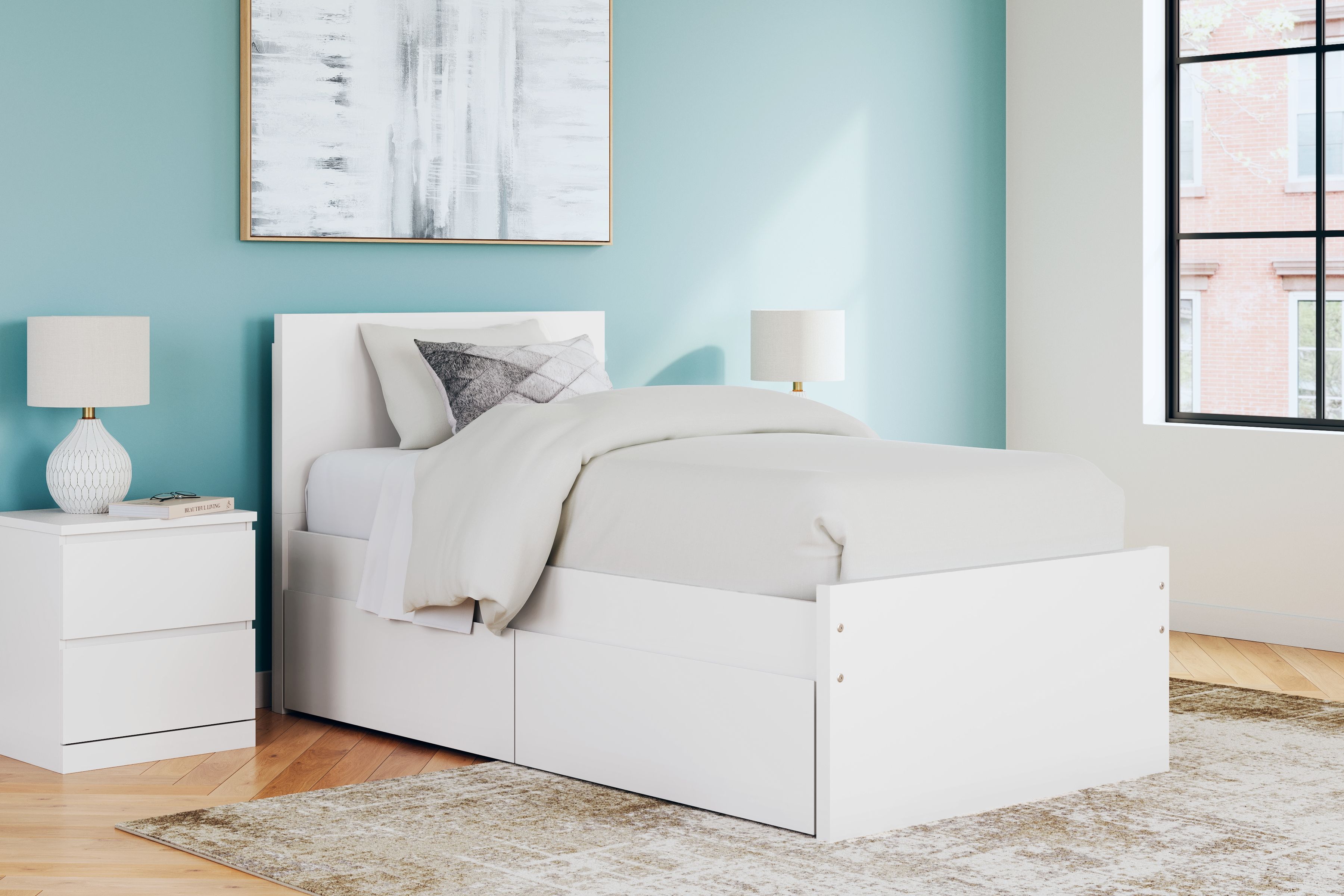 Onita - Twin Panel Platform Bed With 1 Side Storage - White